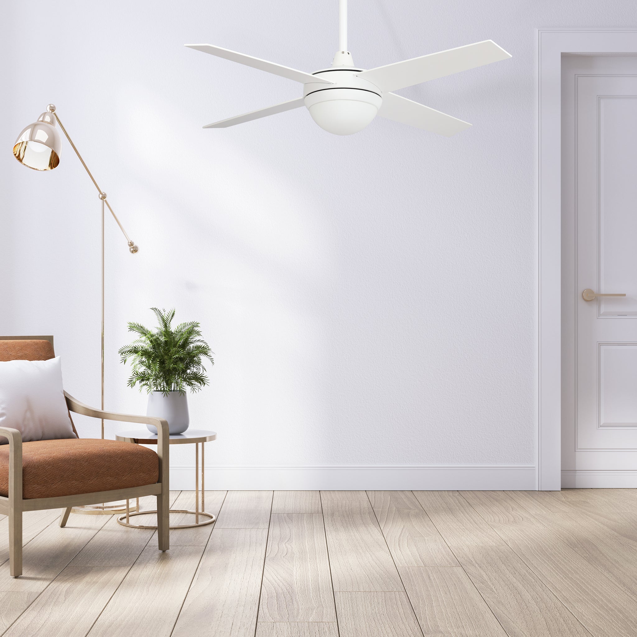 This Nova 52'' Smart Ceiling Fan keeps your space cool, bright, and stylish. It is a soft modern masterpiece perfect for your large indoor living spaces. This Wifi smart ceiling fan use elegant Plywood blades and compatible with LED Light. #color_white