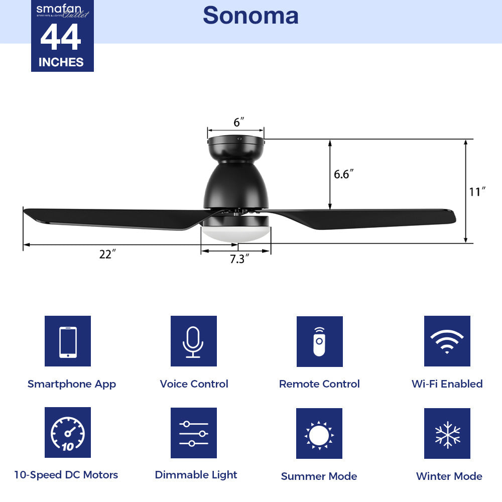Advanced Smart Functions: The Sonoma helps you automate your home’s cooling and lighting for effortless living with smart features, like a schedule, timer, Sleep mode, and Nature mode. Convenient Control Options: Select your preferred method of controlling the Sonoma; use the remote control, voice control (when linked to Siri Shortcuts, Google Assistant, or Amazon Alexa), or smartphone control (when connected to the Carro Home App) to adjust your fan settings. 