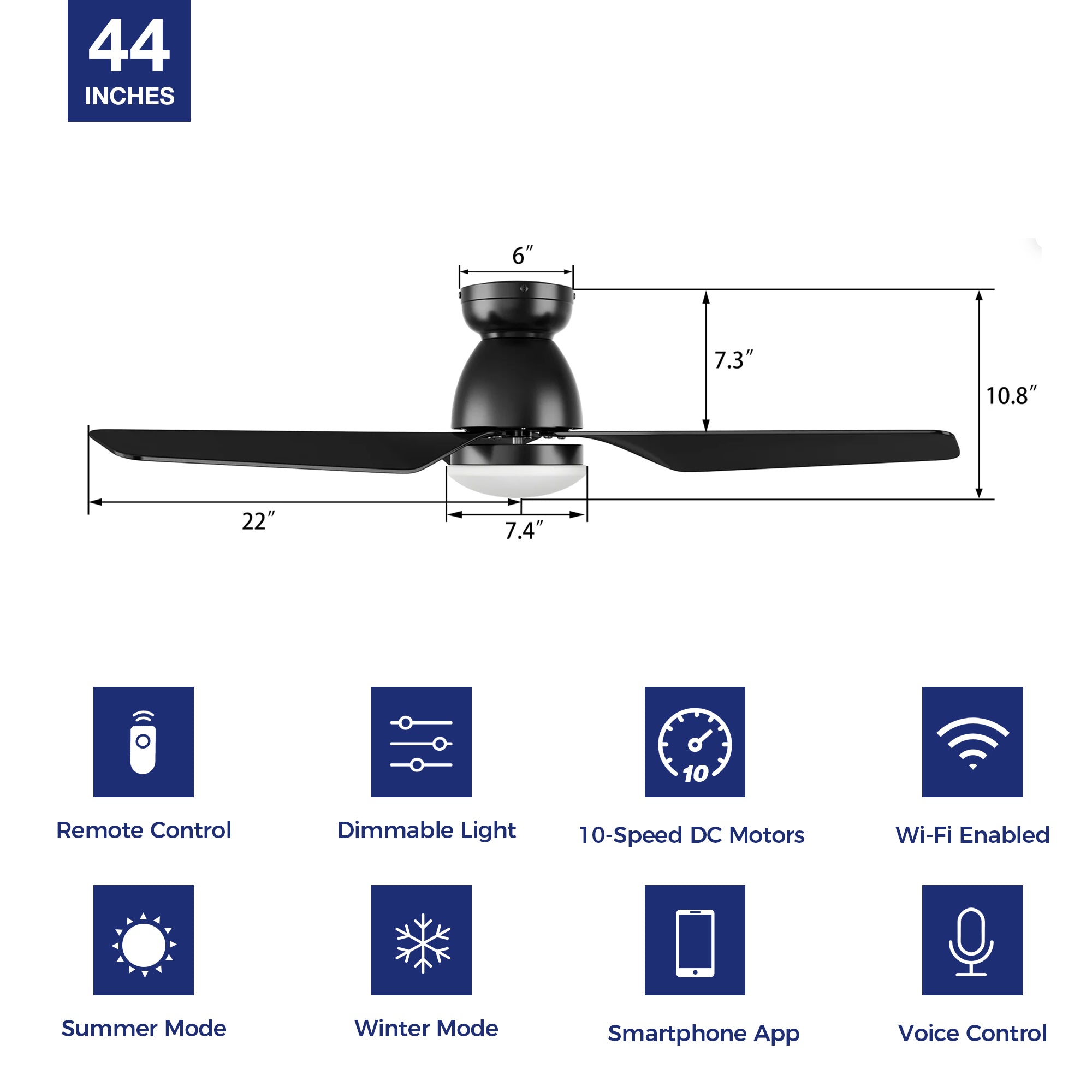 Advanced Smart Functions: The Sonoma helps you automate your home’s cooling and lighting for effortless living with smart features, like a schedule, timer, Sleep mode, and Nature mode. Convenient Control Options: Select your preferred method of controlling the Sonoma; use the remote control, voice control (when linked to Siri Shortcuts, Google Assistant, or Amazon Alexa), or smartphone control (when connected to the Carro Home App) to adjust your fan settings. #color_black