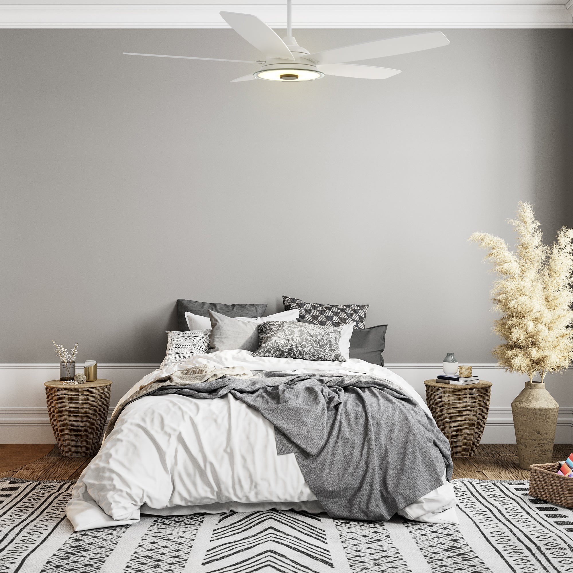 The Smafan Striker 52'' Smart Fan will blend beautifully in any décor trend. Six different airfoil color options, dimmable Led light perfectly matches your space. Compatible with Amazon Alexa and Google Assistant and Siri, Striker helps you control your fan with the phone app, remote, and voice command.#color_pure-white