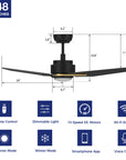 Smafan Tilbury 48'' smart ceiling fan fan features Remote control, Wi-Fi apps, Siri Shortcut and Voice control technology (compatible with Amazon Alexa and Google Home Assistant ) to set fan preferences.