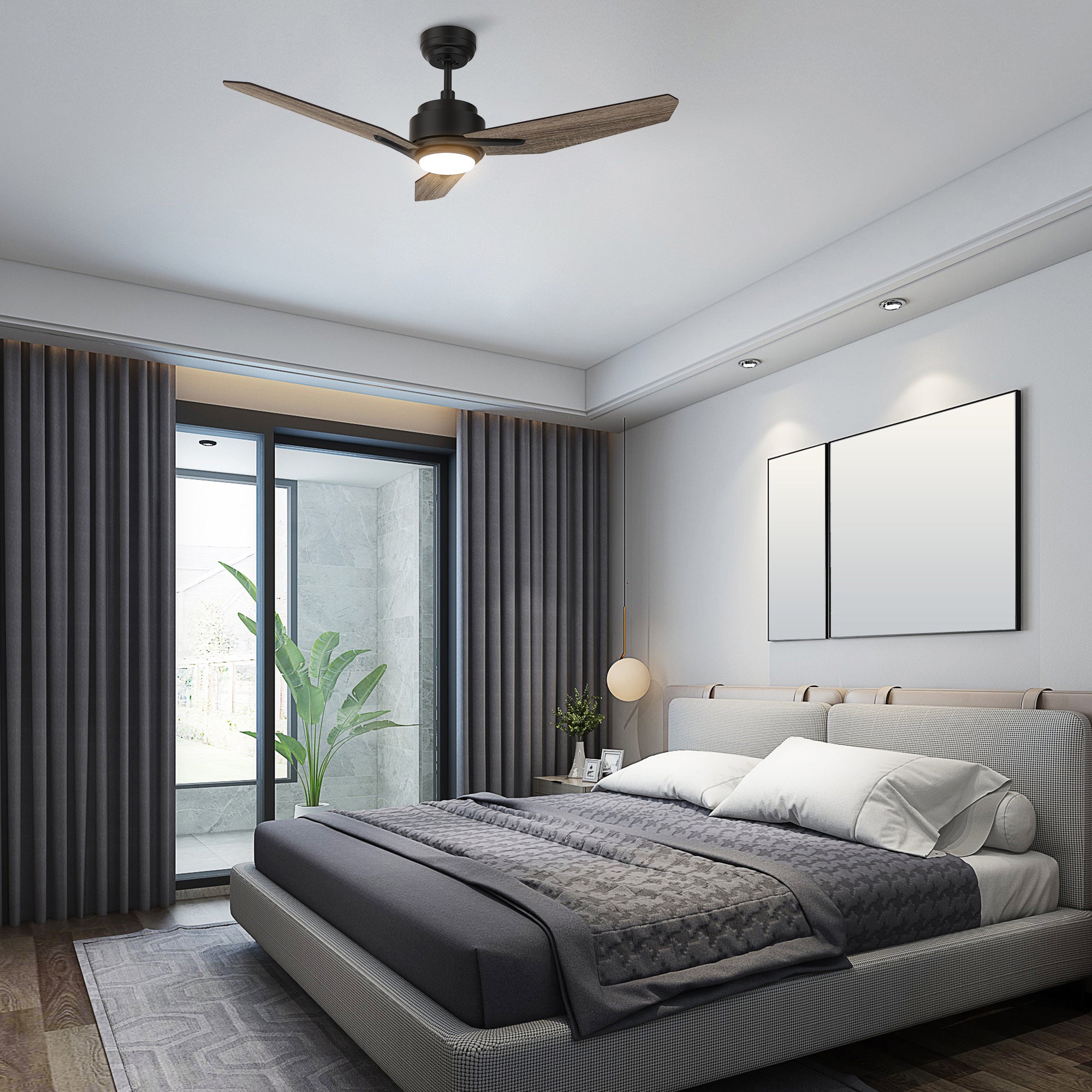 Smafan Tilbury 48&#39;&#39; smart ceiling fan fan features Remote control, Wi-Fi apps, Siri Shortcut and Voice control technology (compatible with Amazon Alexa and Google Home Assistant ) to set fan preferences.