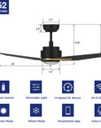 This Smafan Tilbury 52'' smart ceiling fan keeps your space cool, bright, and stylish. It is a soft modern masterpiece perfect for your large indoor living spaces. This Wifi smart ceiling fan is a simplicity designing with Black finish, use elegant Plywood blades and has an integrated 4000K LED daylight.