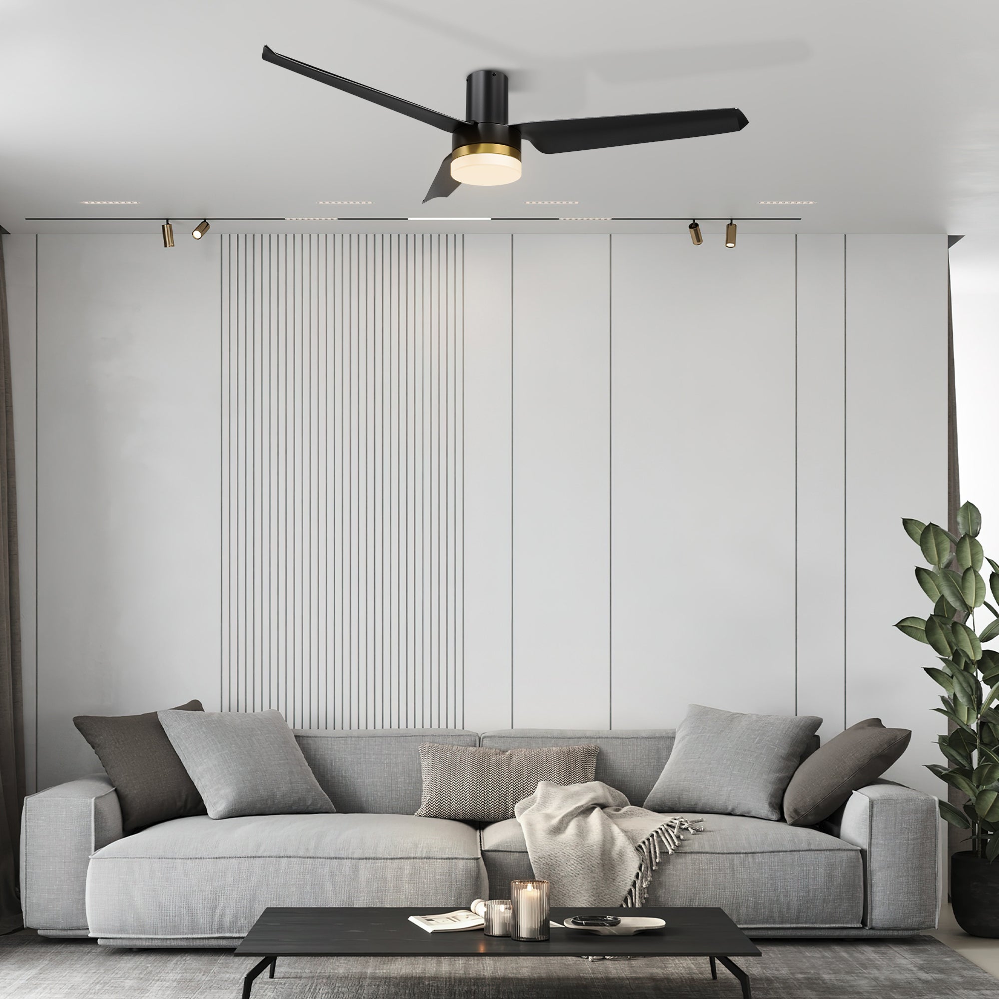 This Topeka 52" smart ceiling fan keeps your space cool, bright, and stylish. It is a soft modern masterpiece perfect for your large indoor living spaces. This Wifi smart ceiling fan is a simplicity designing with Black finish, use very strong ABS blades and has an integrated 4000K LED cool light. The fan features Remote control, Wi-Fi apps, Siri Shortcut and Voice control technology (compatible with Amazon Alexa and Google Home Assistant ) to set fan preferences.