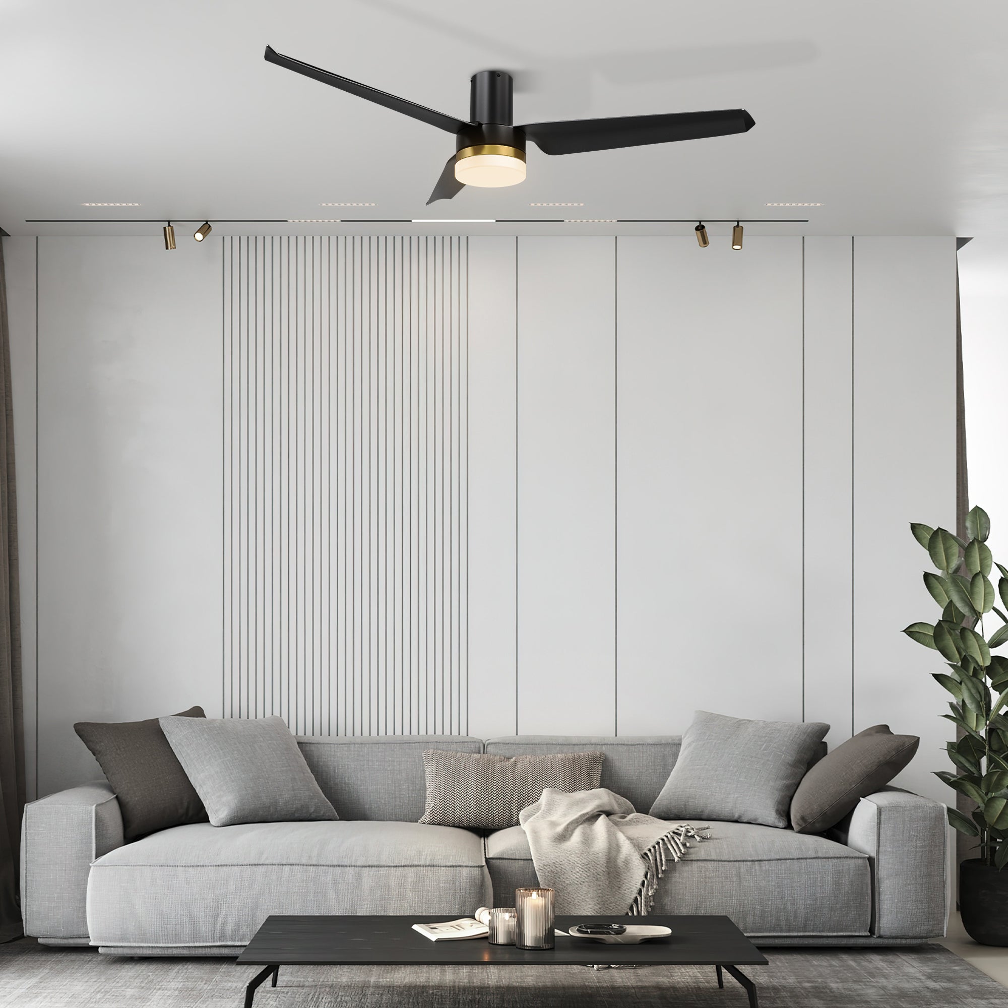 This Topeka 52" smart ceiling fan keeps your space cool, bright, and stylish. It is a soft modern masterpiece perfect for your large indoor living spaces. This Wifi smart ceiling fan is a simplicity designing with Black finish, use very strong ABS blades and has an integrated 4000K LED cool light. The fan features Remote control, Wi-Fi apps, Siri Shortcut and Voice control technology (compatible with Amazon Alexa and Google Home Assistant ) to set fan preferences. 