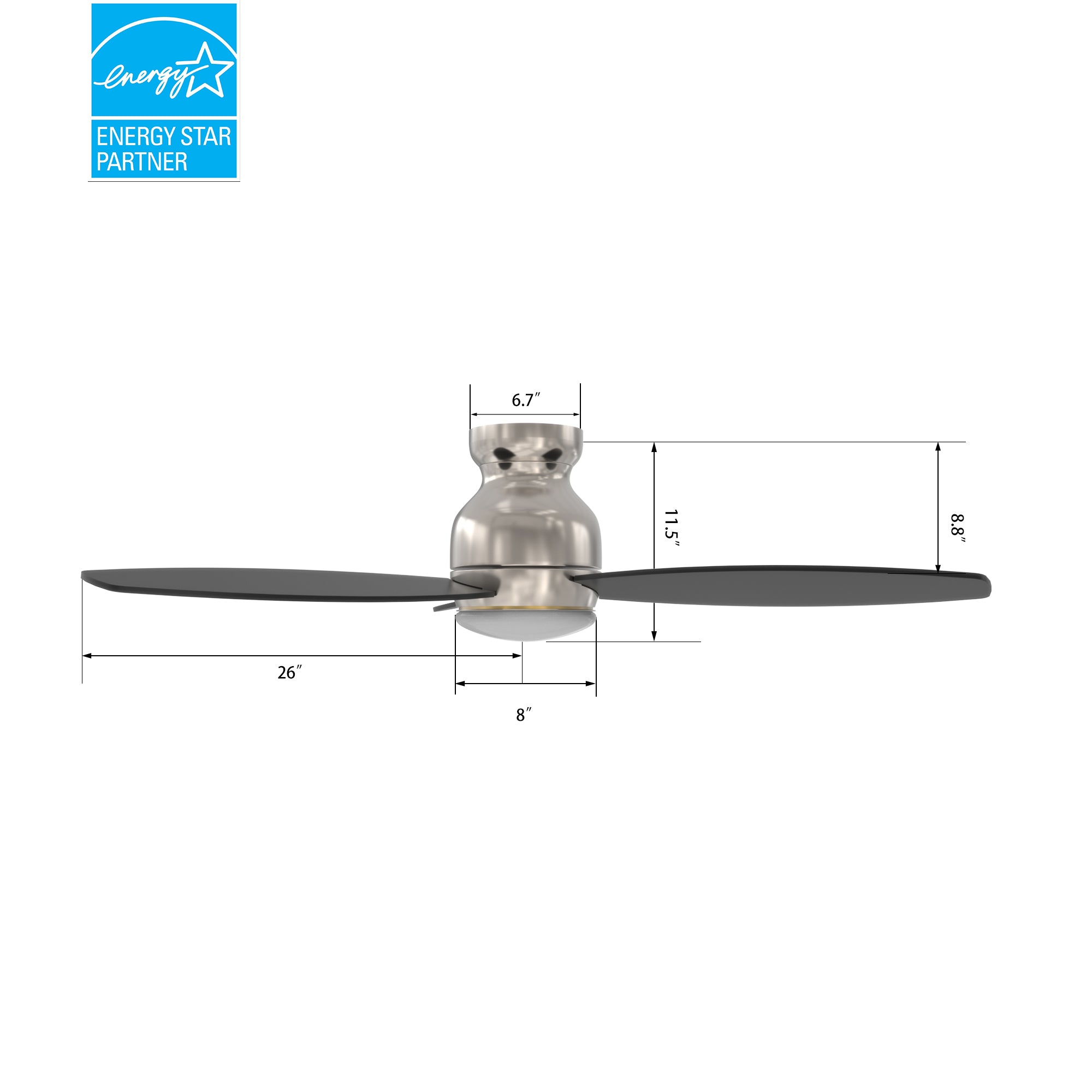 The Smafan 52'' Trendsetter smart ceiling fan keeps your space cool, bright, and stylish. It is a soft modern masterpiece perfect for your large indoor living spaces. This Wifi smart ceiling fan is a simplicity designing with Black finish, use elegant Plywood blades and has an integrated 4000K LED daylight. #color_Black