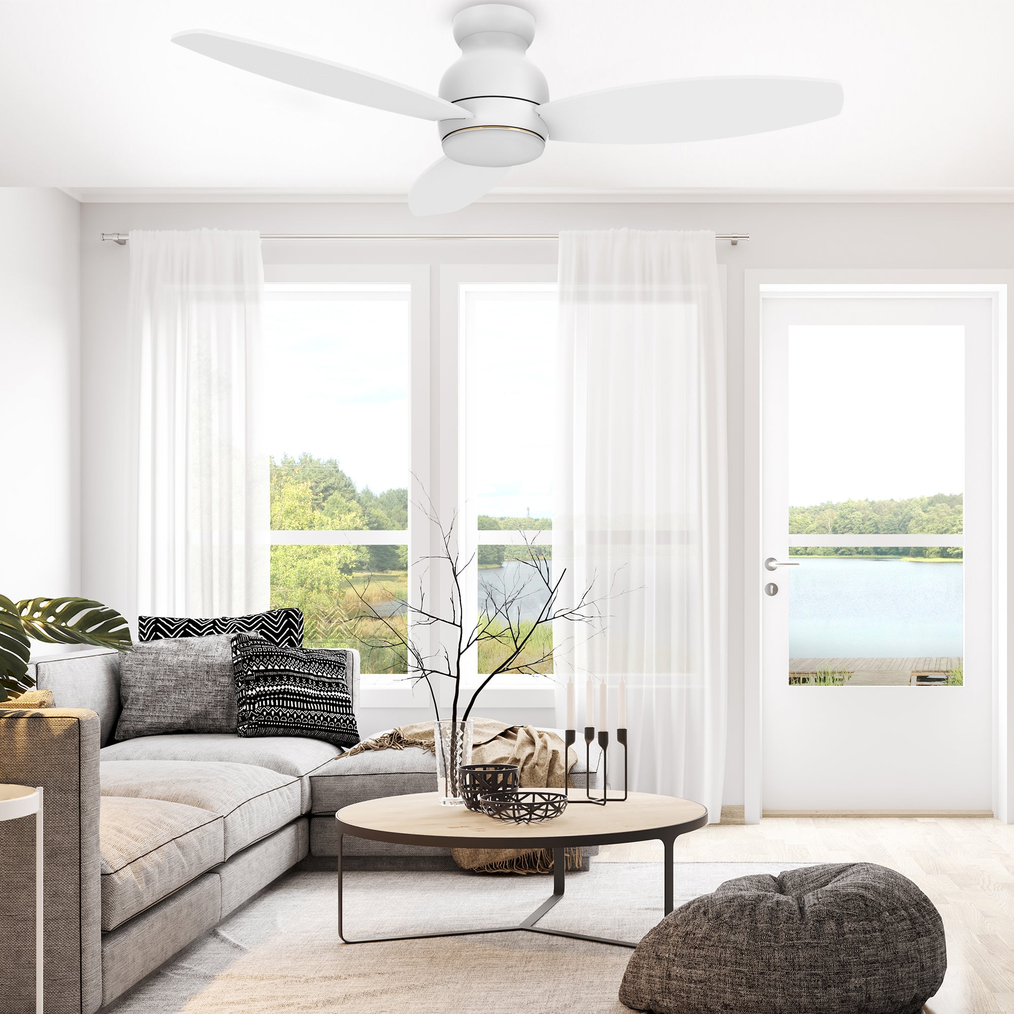 The Smafan 52'' Trendsetter smart ceiling fan keeps your space cool, bright, and stylish. It is a soft modern masterpiece perfect for your large indoor living spaces. This Wifi smart ceiling fan is a simplicity designing with Black finish, use elegant Plywood blades and has an integrated 4000K LED daylight. The fan features Remote control, Wi-Fi apps, Siri Shortcut and Voice control technology (compatible with Amazon Alexa and Google Home Assistant ) to set fan preferences.#color_white