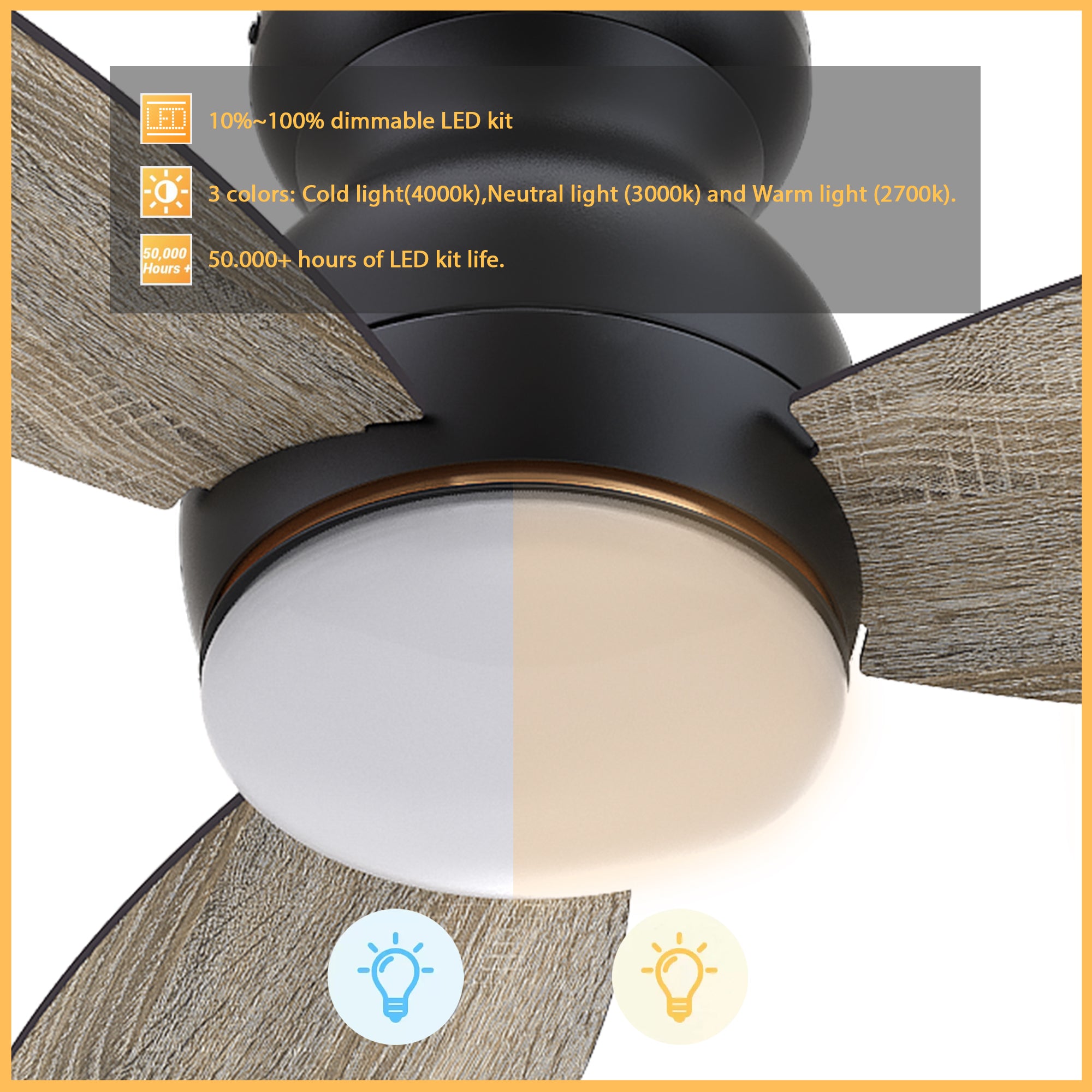 The Smafan Trendsetter Smart Ceiling Fan with 3 blades and a 60-inch blade sweep with a flush mounted motor case and tropical inspired blades. The wide paddle shaped fan blades are elegant Plywood blades. The motor case is a Black finish and one of our few flush mounted DC motor fans