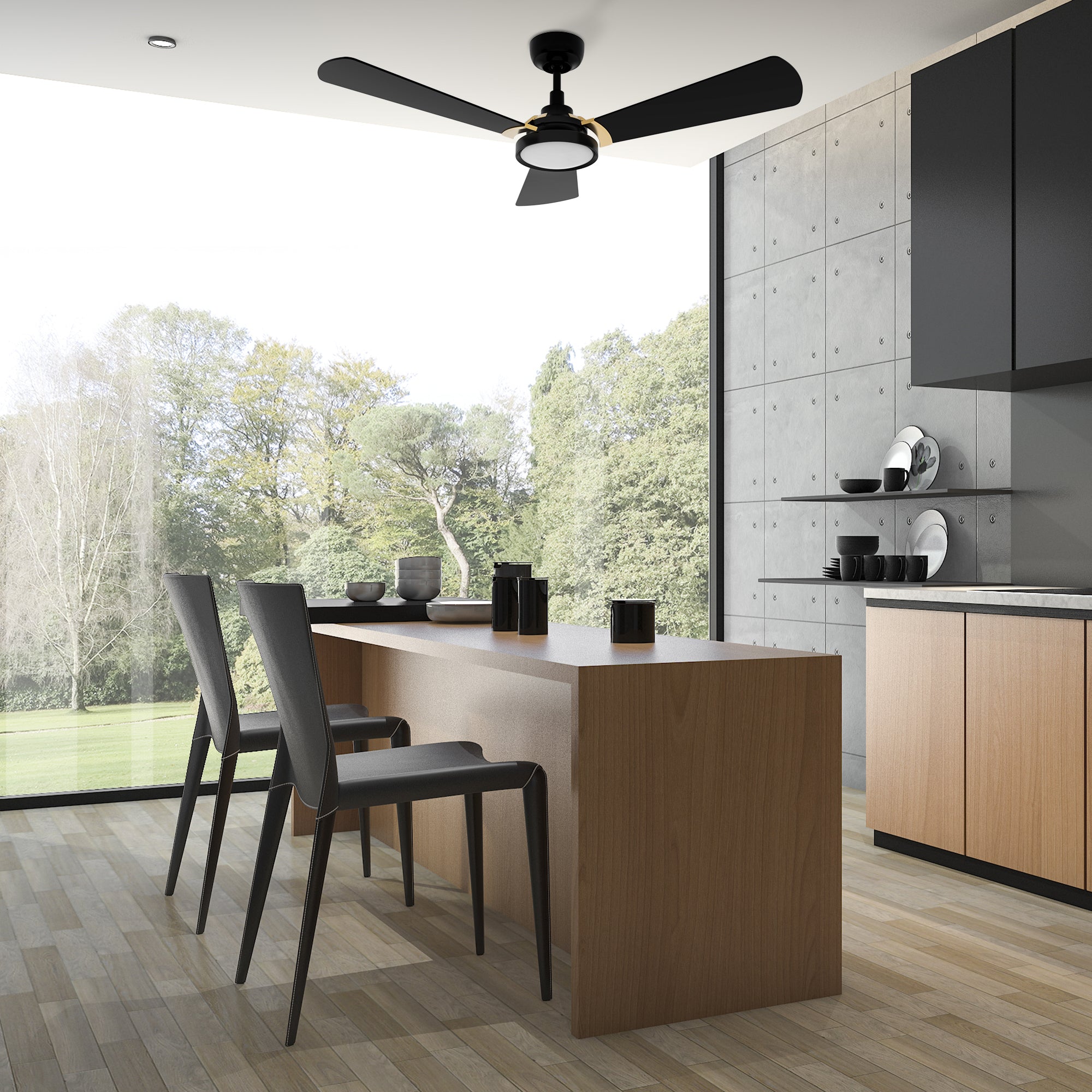 This smart ceiling fan is a simplicity designing with White finish, use elegant Plywood blades, Glass shade and has an integrated 4000K LED daylight. The fan features Remote control, Wi-Fi apps, Siri Shortcut and Voice control technology (compatible with Amazon Alexa and Google Home Assistant ) to set fan preferences.#color_black