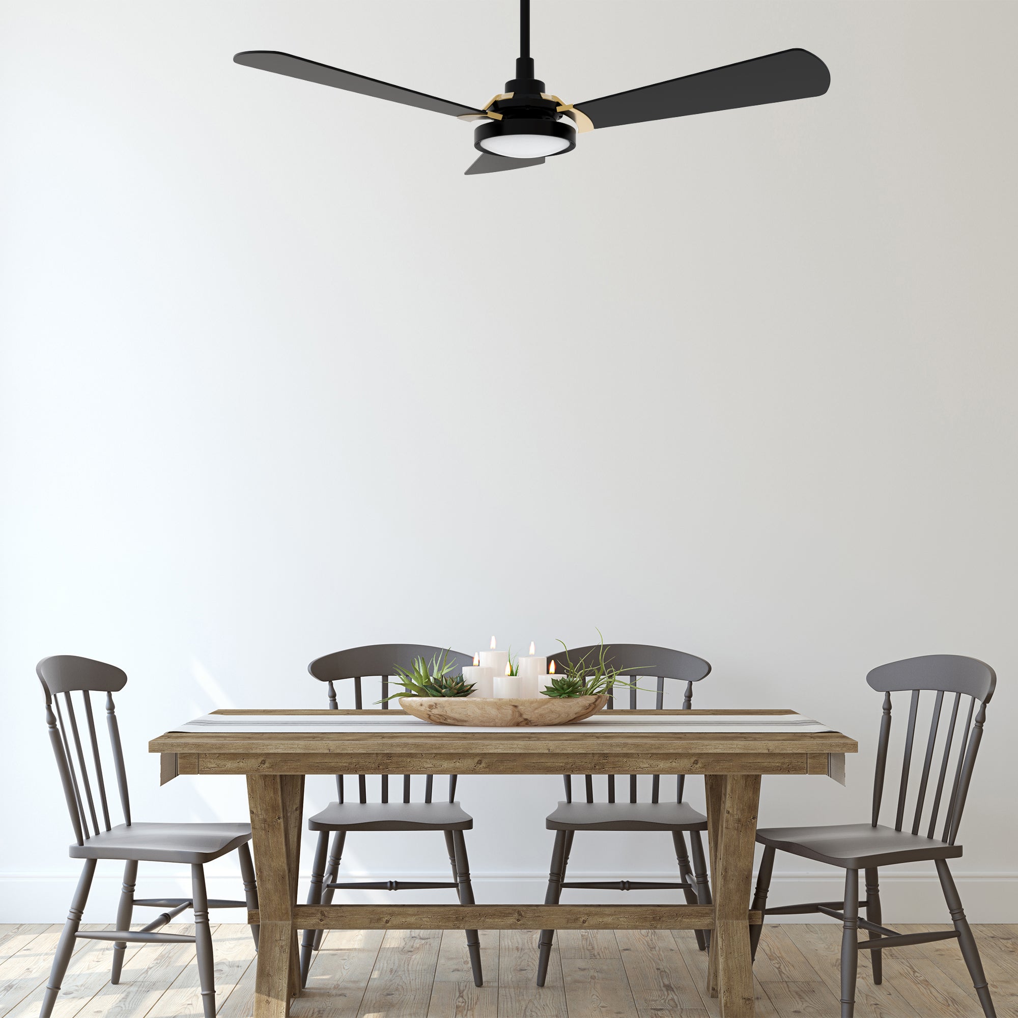 This smart ceiling fan is a simplicity designing with White finish, use elegant Plywood blades, Glass shade and has an integrated 4000K LED daylight. The fan features Remote control, Wi-Fi apps, Siri Shortcut and Voice control technology (compatible with Amazon Alexa and Google Home Assistant ) to set fan preferences.#color_black