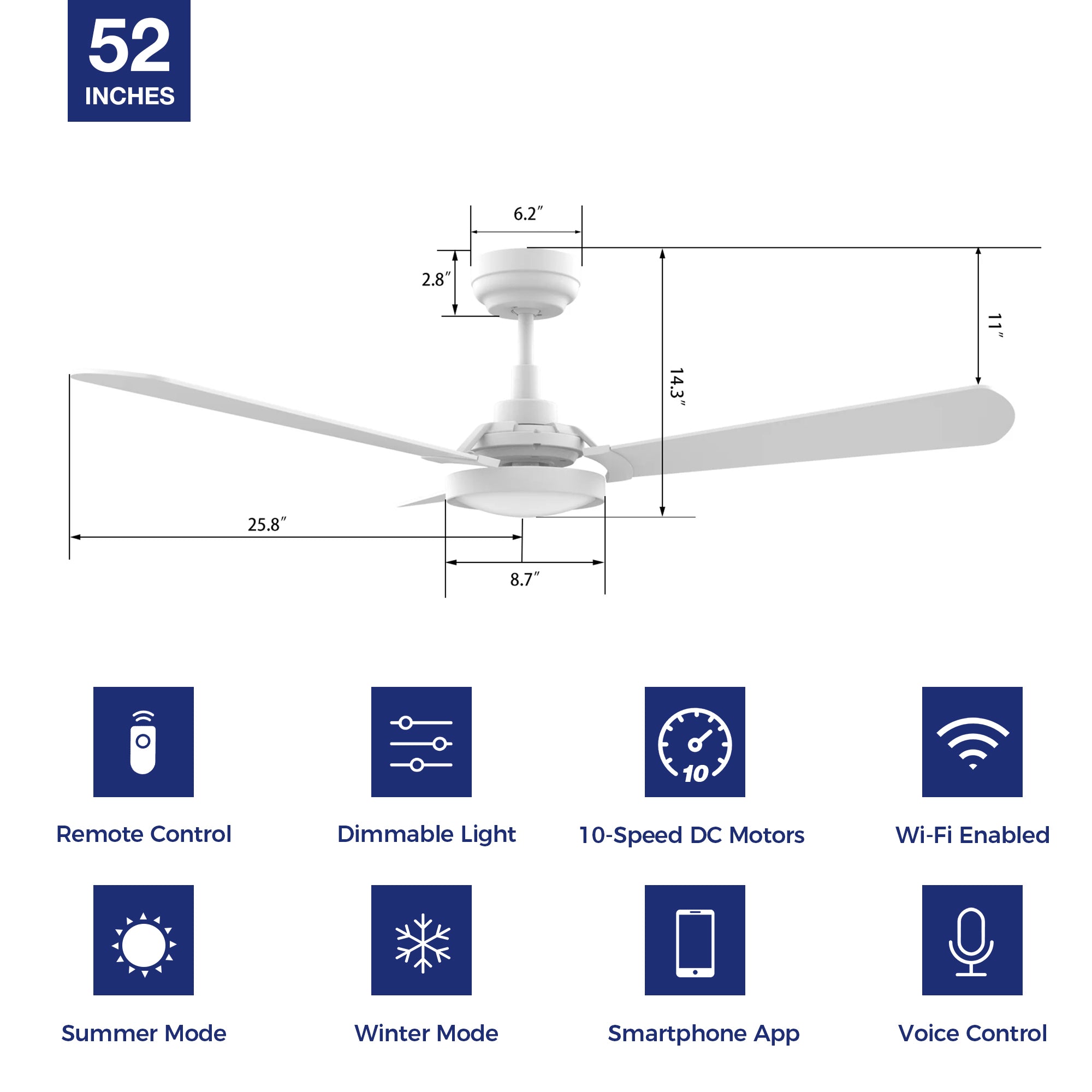 Viter 52 inch 3-Blades Outdoor Smart Fan with LED Light – SmaFan.com