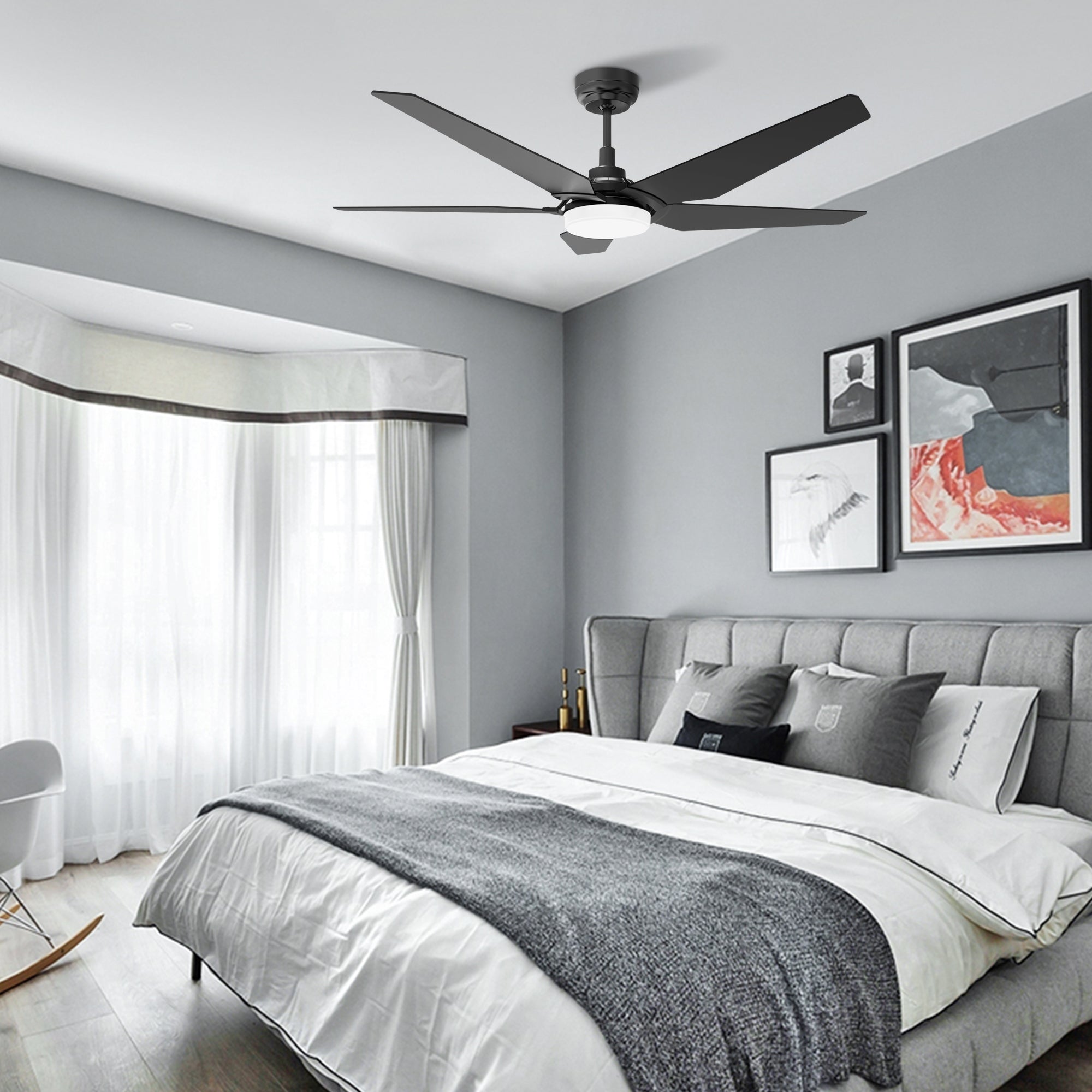 The Smafan Voyager 52'' smart ceiling fan keeps your space cool, bright, and stylish. It is a soft modern masterpiece perfect for your large indoor living spaces. This Wifi smart ceiling fan is a simplicity designing with Black finish, use elegant Plywood blades, Glass shade and has an integrated 4000K LED daylight. The fan features Remote control, Wi-Fi apps, Siri Shortcut and Voice control technology (compatible with Amazon Alexa and Google Home Assistant ) to set fan preferences.#color_black