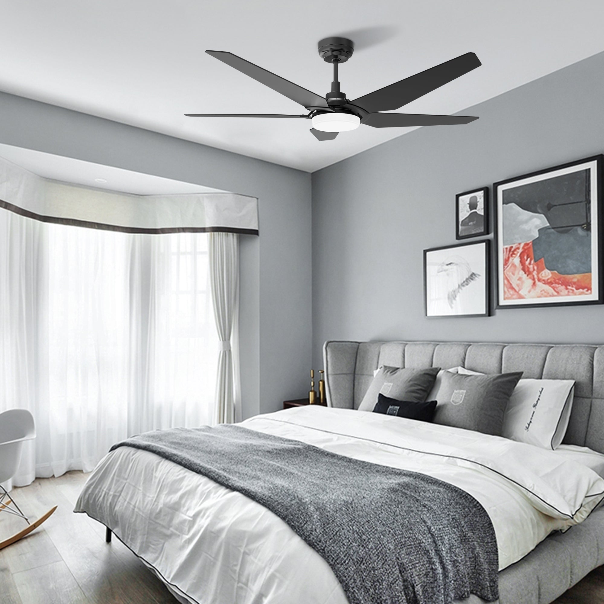 The Smafan Voyager 52'' smart ceiling fan keeps your space cool, bright, and stylish. It is a soft modern masterpiece perfect for your large indoor living spaces. This Wifi smart ceiling fan is a simplicity designing with Black finish, use elegant Plywood blades, Glass shade and has an integrated 4000K LED daylight. The fan features Remote control, Wi-Fi apps, Siri Shortcut and Voice control technology (compatible with Amazon Alexa and Google Home Assistant ) to set fan preferences.#color_Black