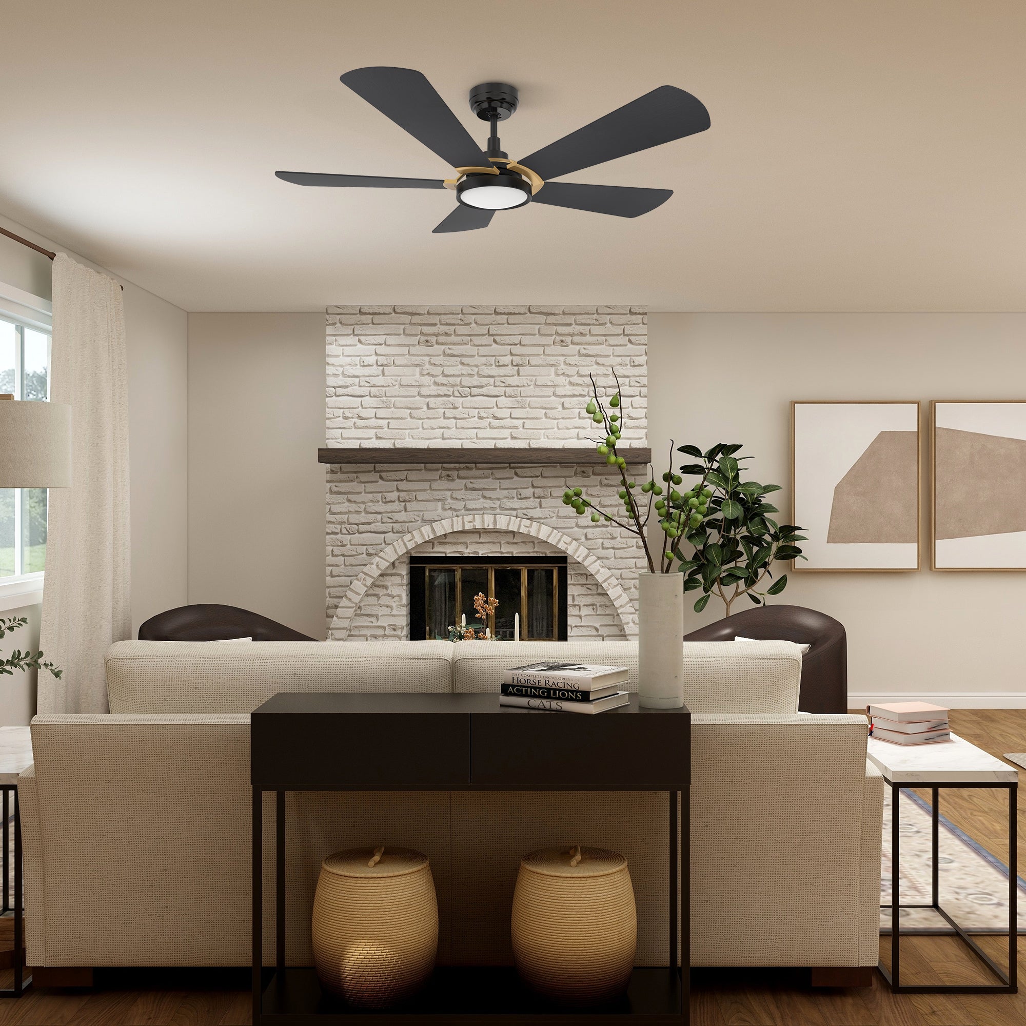 This Smafan Wilkes 56&#39;&#39; smart ceiling fan keeps your space cool, bright, and stylish. It is a soft modern masterpiece perfect for your large indoor living spaces. This Wifi smart ceiling fan is a simplicity designing with Black finish, use elegant Plywood blades, Glass shade and has an integrated 4000K LED daylight. The fan features Remote control, Wi-Fi apps, Siri Shortcut and Voice control technology (compatible with Amazon Alexa and Google Home Assistant ) to set fan preferences.