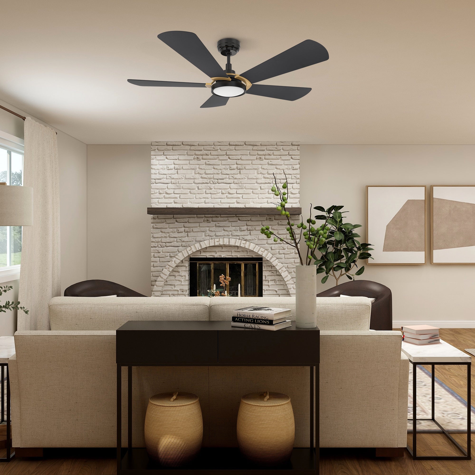 This Smafan Wilkes 56'' smart ceiling fan keeps your space cool, bright, and stylish. It is a soft modern masterpiece perfect for your large indoor living spaces. This Wifi smart ceiling fan is a simplicity designing with Black finish, use elegant Plywood blades, Glass shade and has an integrated 4000K LED daylight. The fan features Remote control, Wi-Fi apps, Siri Shortcut and Voice control technology (compatible with Amazon Alexa and Google Home Assistant ) to set fan preferences. #color_black