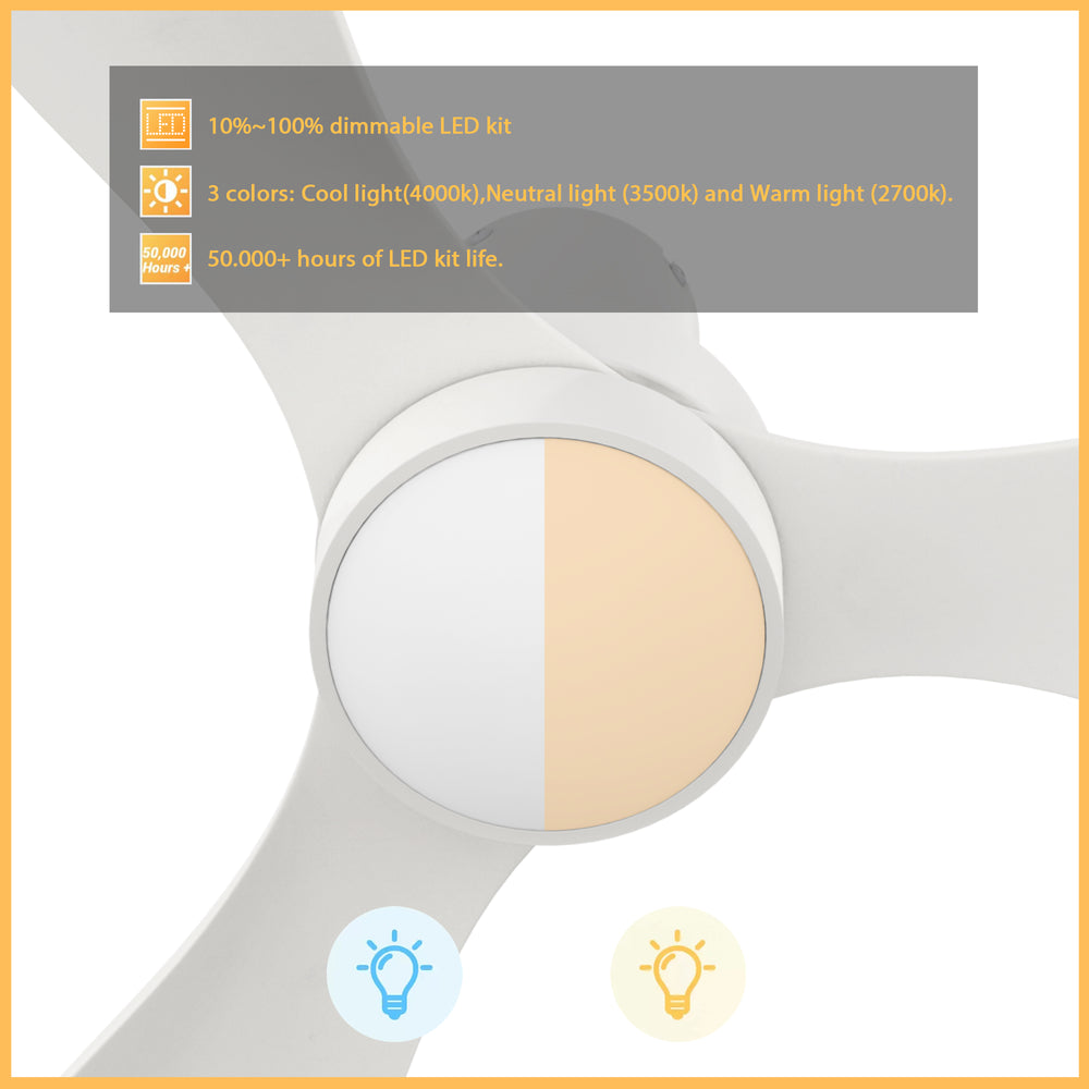 This Xander 52" ceiling fan keeps your space cool, bright, and stylish. It is a soft modern masterpiece perfect for your large indoor living spaces. This ceiling fan is a simplicity designing with White finish, use very strong ABS blades and has an integrated 4000K LED cool light. The fan features Remote control to set fan preferences. 