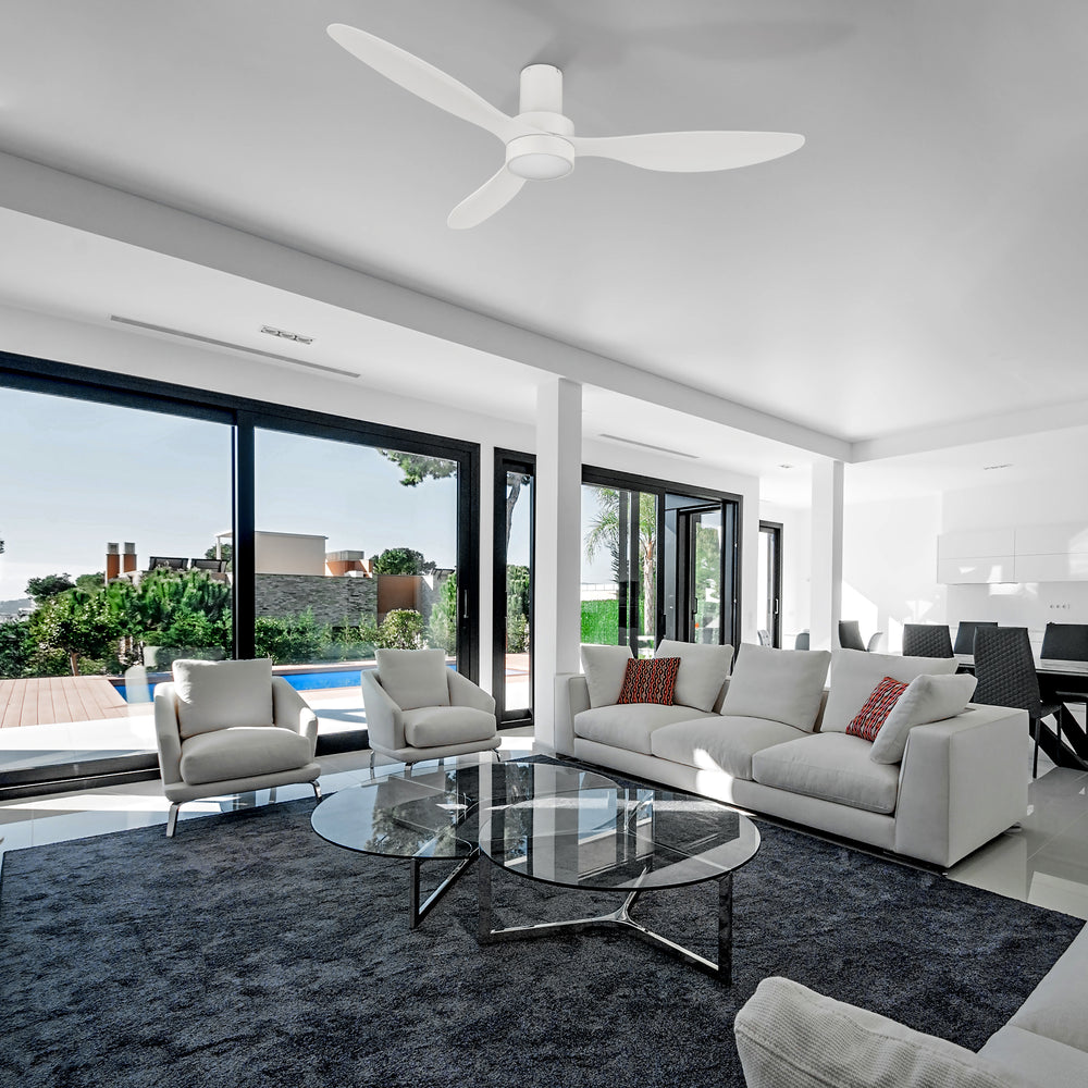 This Xander 52" ceiling fan keeps your space cool, bright, and stylish. It is a soft modern masterpiece perfect for your large indoor living spaces. This ceiling fan is a simplicity designing with White finish, use very strong ABS blades and has an integrated 4000K LED cool light. The fan features Remote control to set fan preferences. 