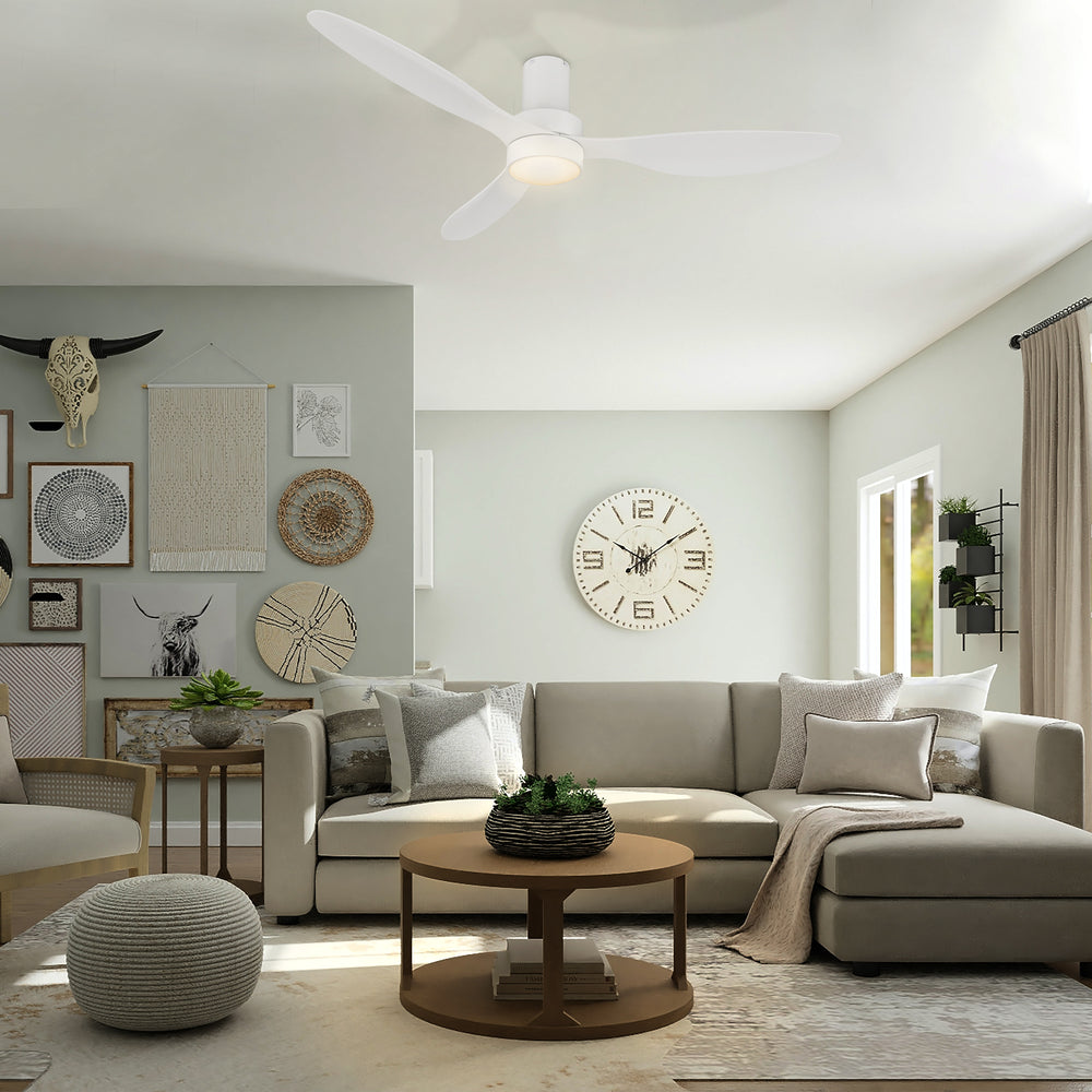 This Xander 52" ceiling fan keeps your space cool, bright, and stylish. It is a soft modern masterpiece perfect for your large indoor living spaces. This ceiling fan is a simplicity designing with White finish, use very strong ABS blades and has an integrated 4000K LED cool light. The fan features Remote control to set fan preferences. 