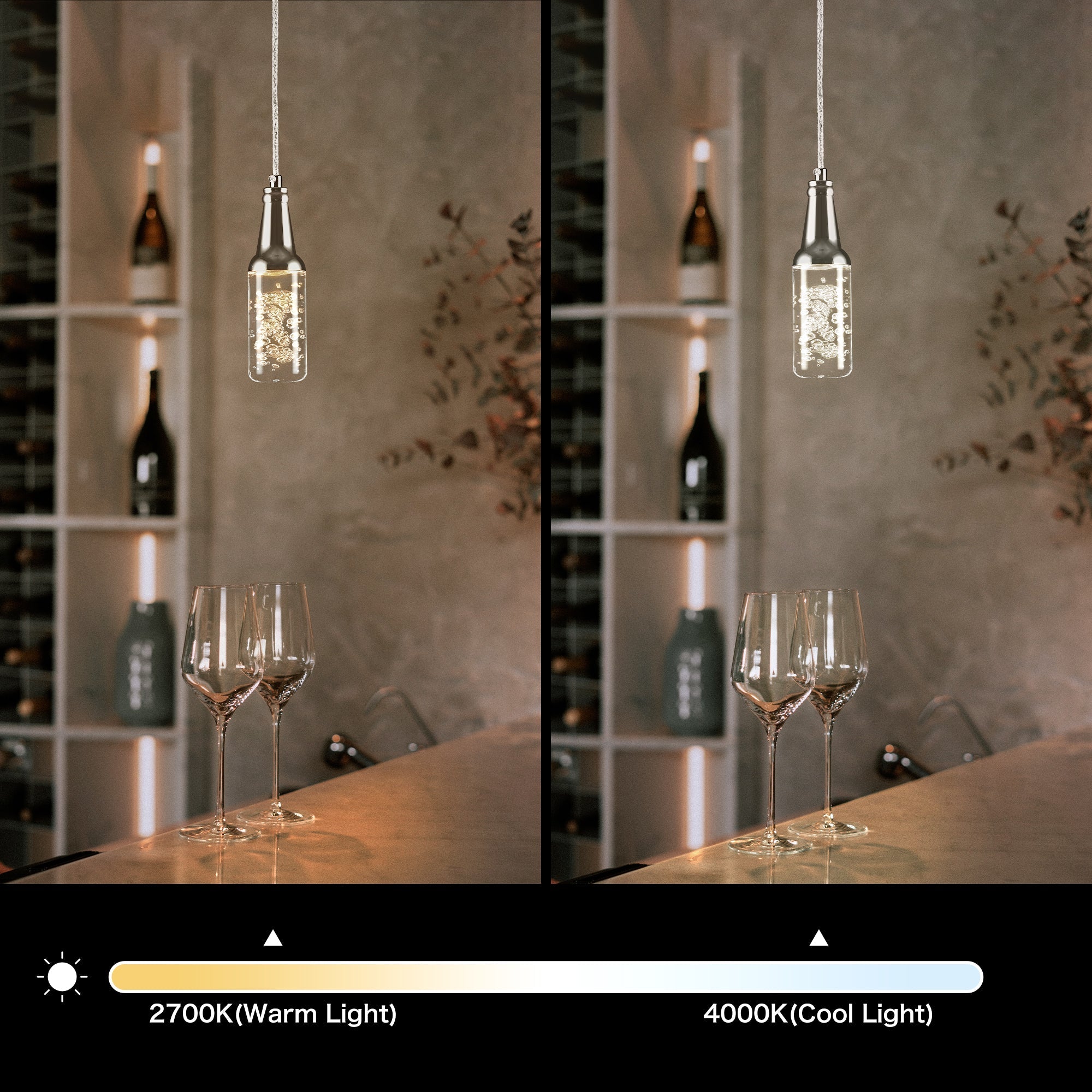 The pendant light features Wi-Fi apps, Siri Shortcut and Voice control technology (compatible with Amazon Alexa and Google Home Assistant) to set the pendant light dimmable and RGB multicolor. This pendant light can satisfy not only the various color lighting effect settings, but also the more dim color variations that slowly change. The light colors are vivid and bright and dimmable. 