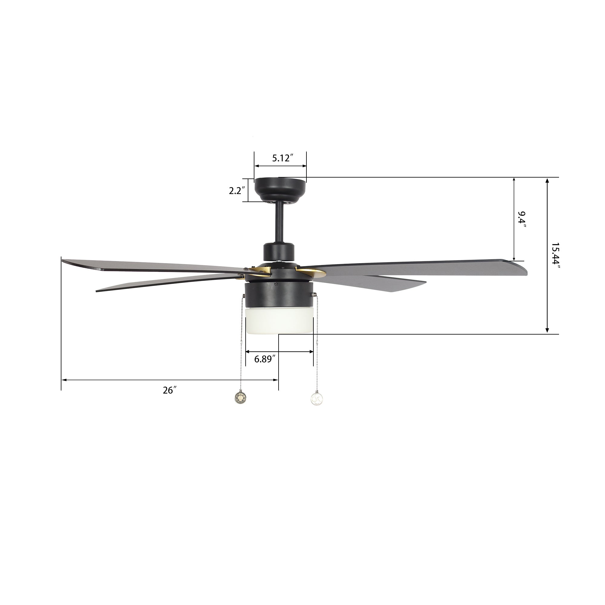 This Smafan Alrich 52&#39;&#39;Ceiling Fan keeps your space cool, bright, and stylish. It is a soft modern masterpiece perfect for your large indoor living spaces. This Model ceiling fan is a simplicity designing with Black finish, use Medium Density Fiberboard  blades and compatible with LED bulb and pull chain. The fan feature  pull chain switch to set fan speed and light bulb preferences. 