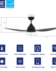 The Smafan Cresta 52'' smart ceiling fan keeps your space cool, bright, and stylish. It is a soft modern masterpiece perfect for your large indoor living spaces. This Wifi smart ceiling fan is a simplicity designing with Black finish, use ABS blades and has an integrated 4000K LED daylight. 