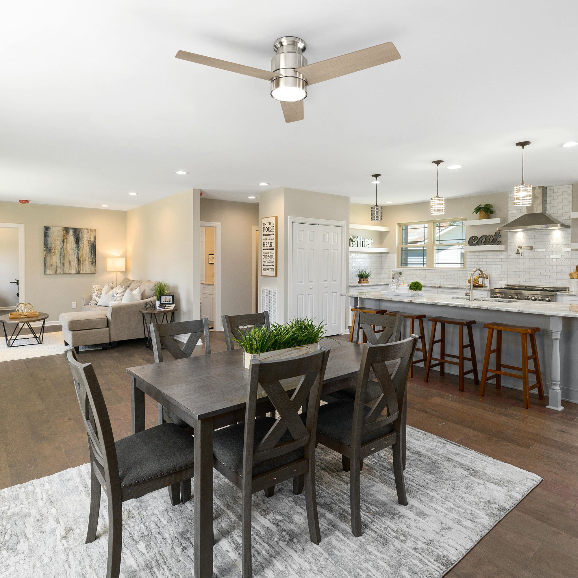 Smafan Ranger Smart Ceiling Fan blends elegantly into its surroundings while providing a cooling effect and strong airflow that large indoor living spaces need. Ranger’s energy-efficient LED light kit has 3000 lumens and lasts over 50000+ hours and its warm soft white light creates an inviting space. Ranger’s energy-efficient and completely silent motor provides a comfortable environment for any indoor spaces. 