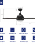 The Smafan Sonnen 52'' smart ceiling fan keeps your space cool, bright, and stylish. It is a soft modern masterpiece perfect for your large indoor living spaces. This Wifi smart ceiling fan is a simplicity designing with Black finish, use elegant Plywood blades and has an integrated 4000K LED daylight. 