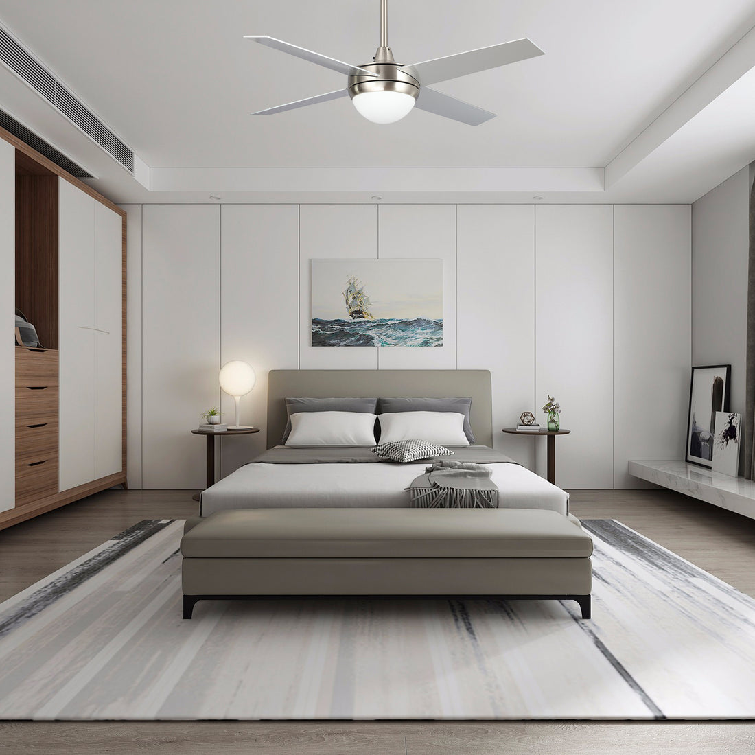 Carro Nova 48 inch Smart Ceiling Fan With LED Light Kit-silver base with white blades. 