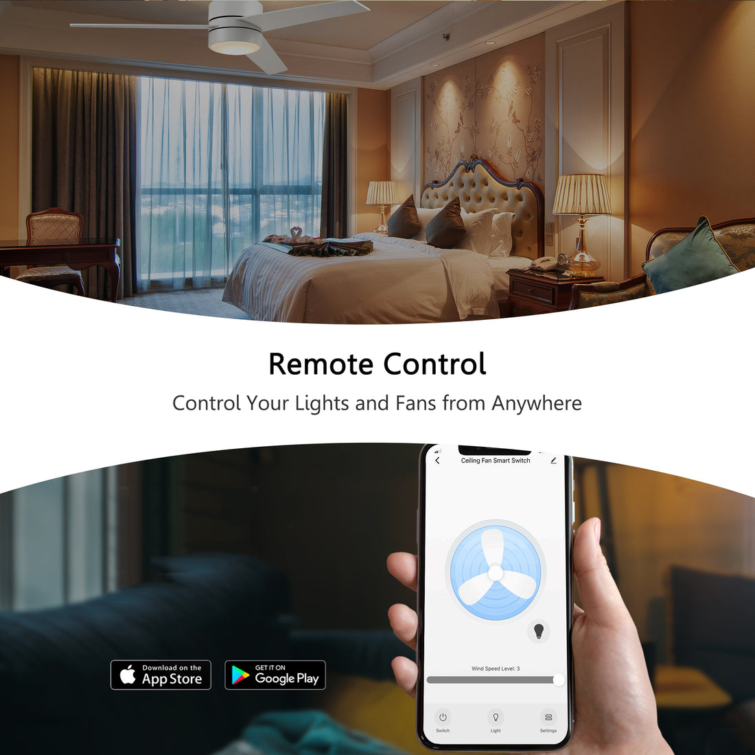 Carro Home Smart Wall Switch Controller for Ceiling Fans (2 Gang)