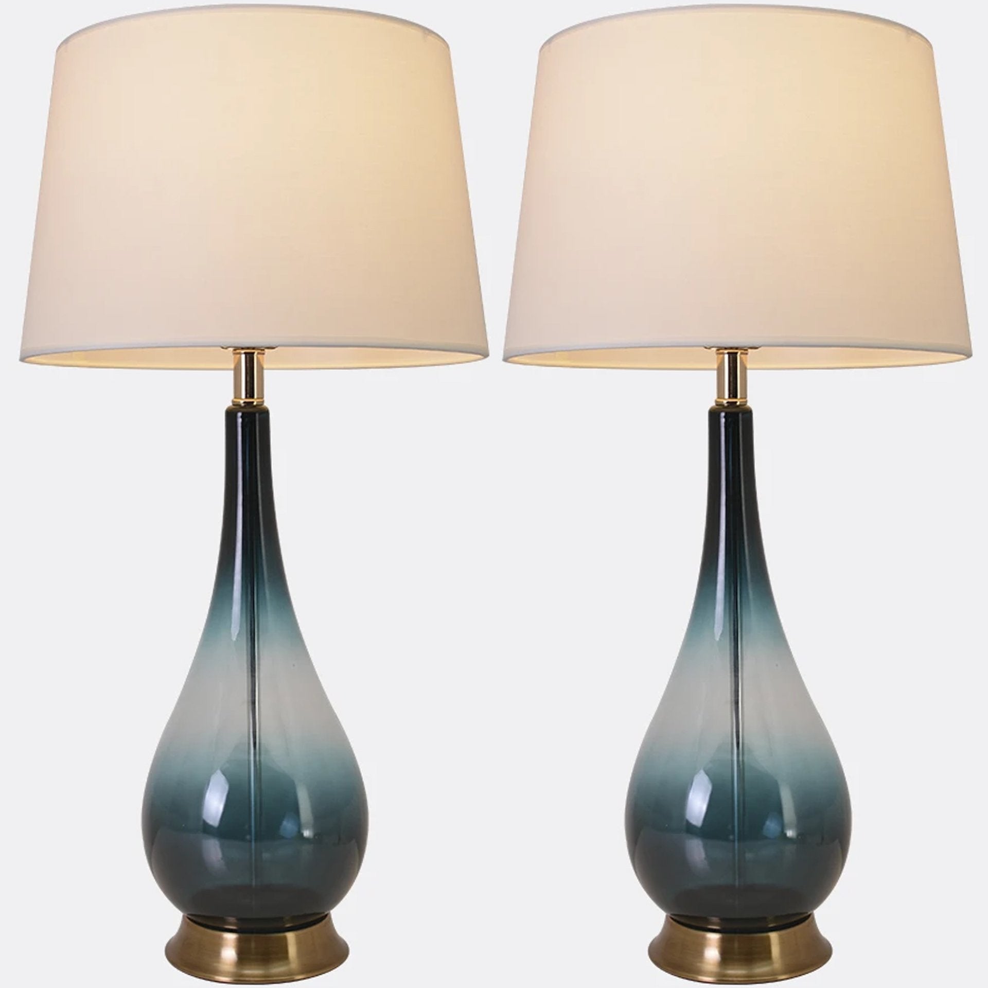 Tulip Big Translucent Ombre Glass Table Lamp 30" - Forest Green Ombre/White (Set of 2)
