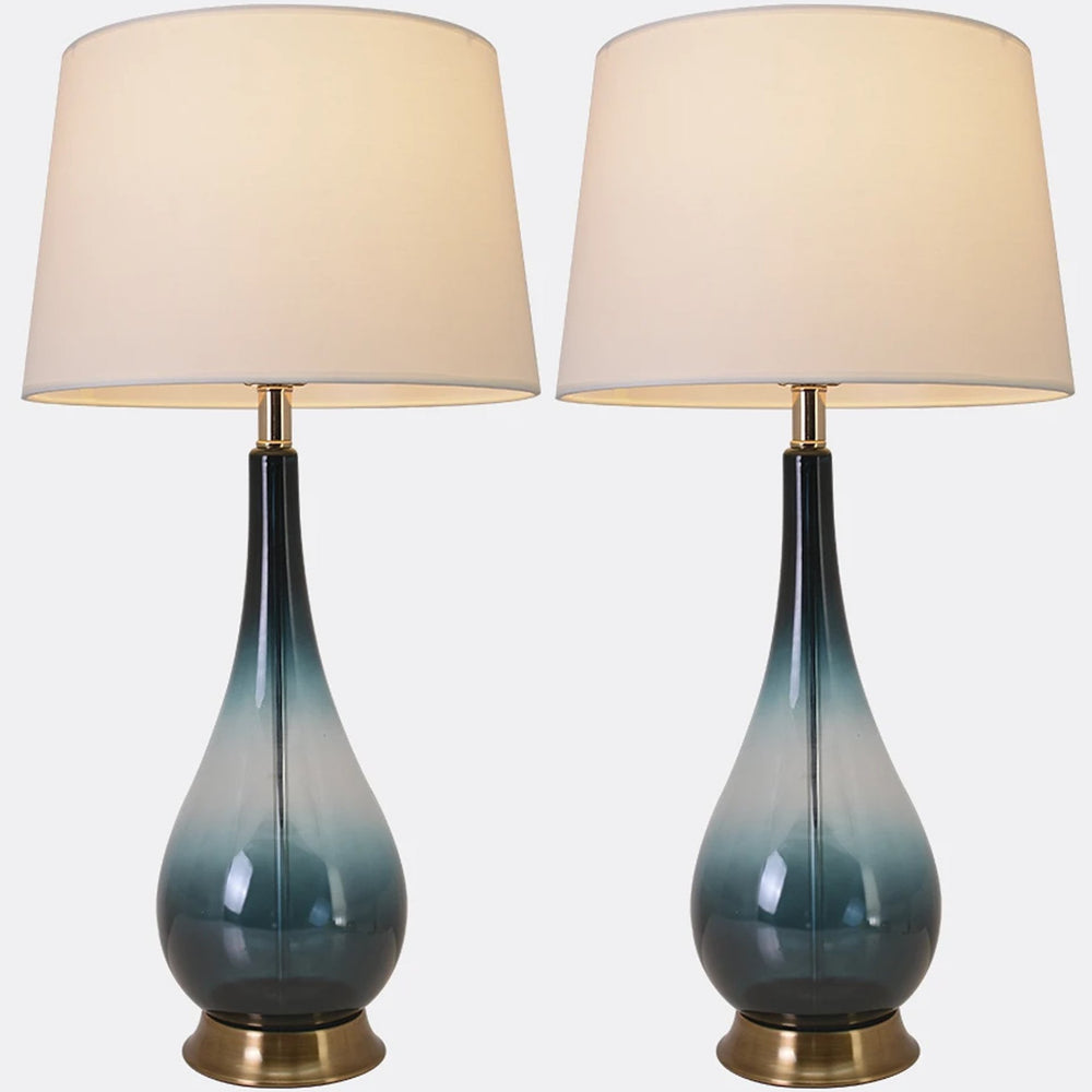 Tulip Big Translucent Ombre Glass Table Lamp 30" - Forest Green Ombre/White (Set of 2) 