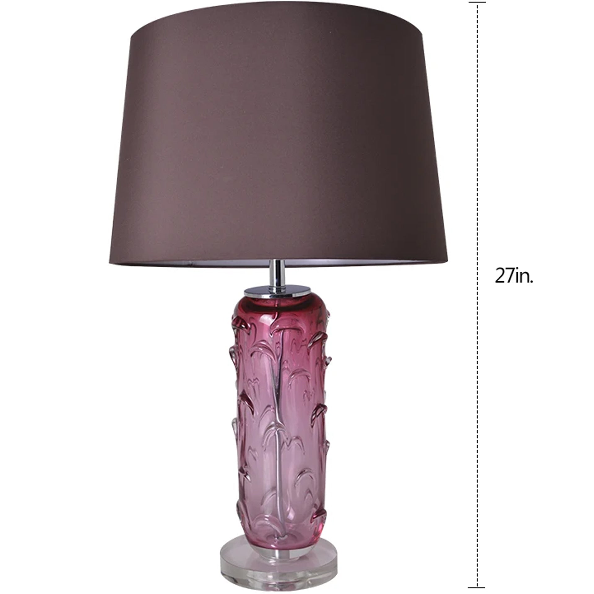 Carro Home Hyacinth Sculpted Translucent Glass Accent Table Lamp 27&quot; -  Rouge Pink/Chocolate Brown