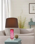 Carro Home Hyacinth Sculpted Translucent Glass Accent Table Lamp 27" -  Rouge Pink/Chocolate Brown