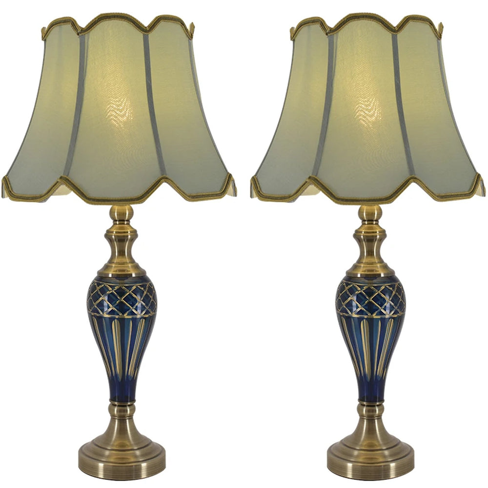 Carro Home Petunia Art Deco Fluted Glass Table Lamp 28" - Emerald Blue/Light Green (Set of 2) 