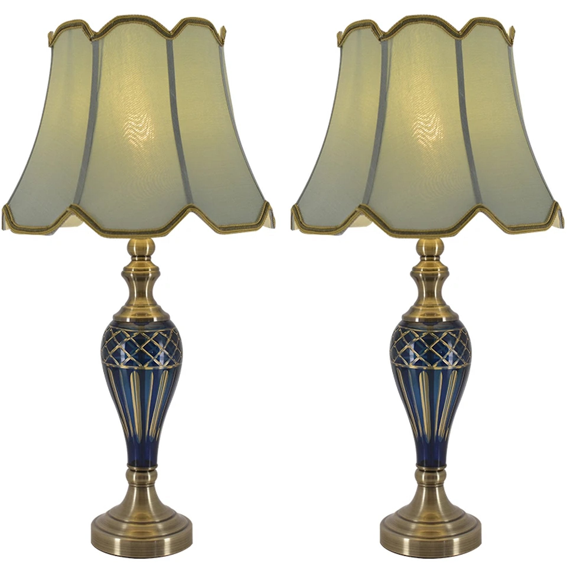 Carro Home Petunia Art Deco Fluted Glass Table Lamp 28" - Emerald Blue/Light Green (Set of 2) 