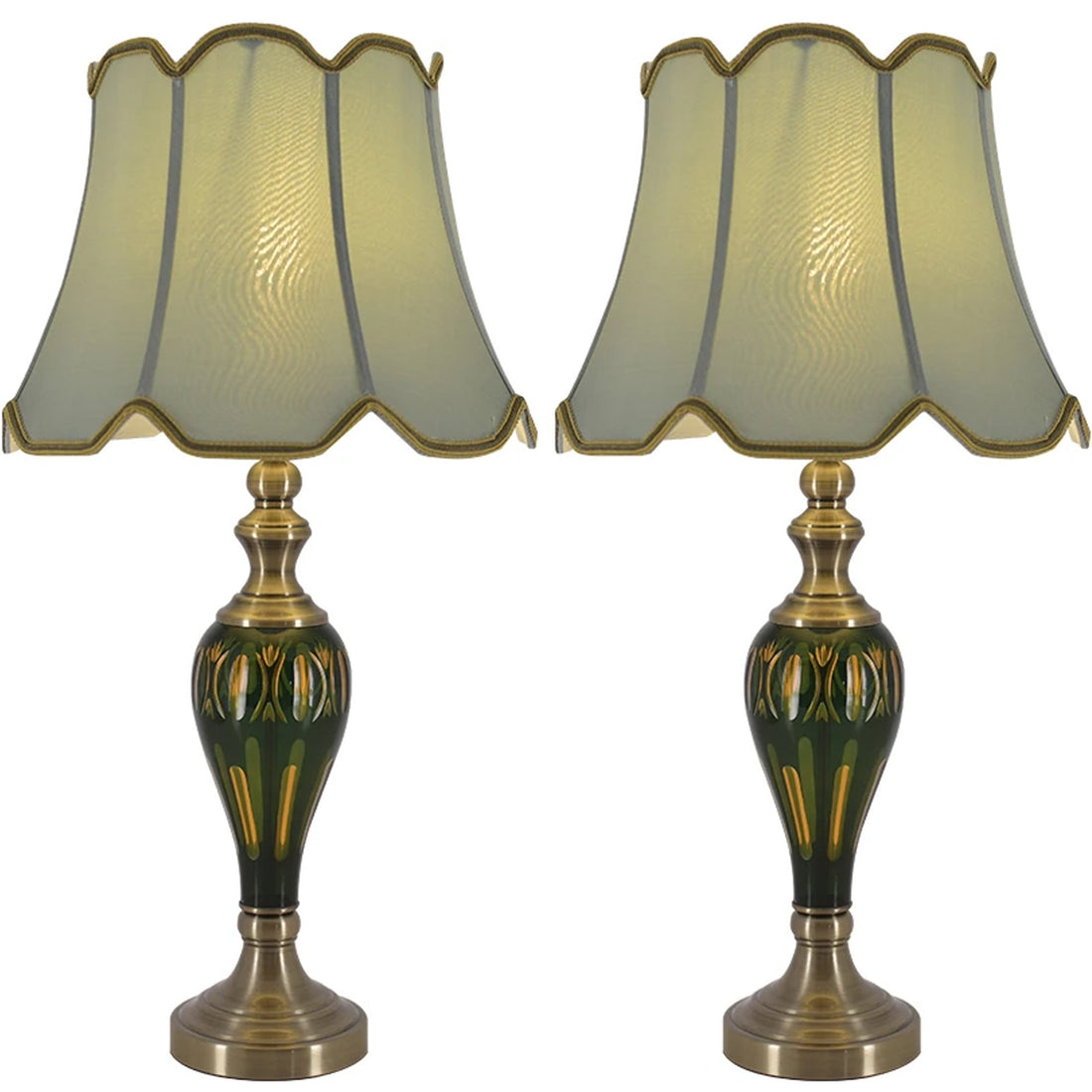 Carro Home Petunia Art Deco Fluted Glass Table Lamp 28" - Emerald Green/Light Green (Set of 2)