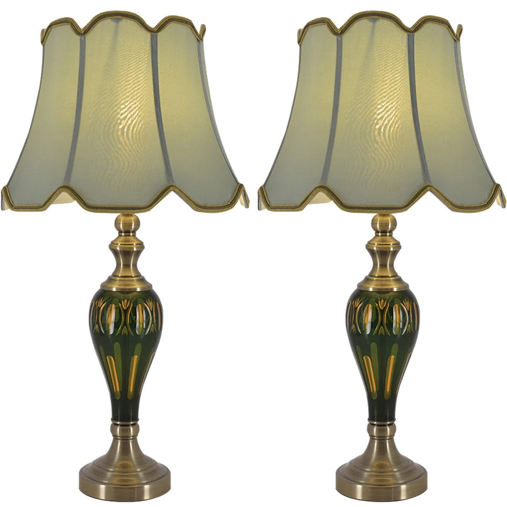 Carro Home Petunia Art Deco Fluted Glass Table Lamp 28" - Emerald Green/Light Green (Set of 2) 