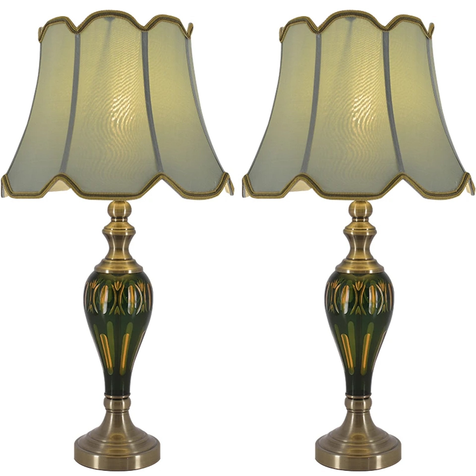 Carro Home Petunia Art Deco Fluted Glass Table Lamp 28" - Emerald Green/Light Green (Set of 2) 