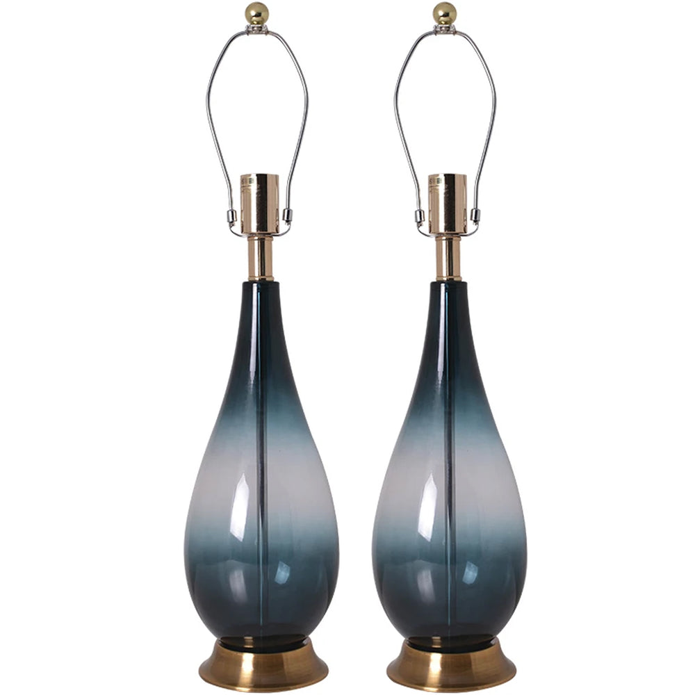 Carro Home Tulip Ombre Droplet Glass Table Lamp 28" - Deep Green Ombre/White (Set of 2)