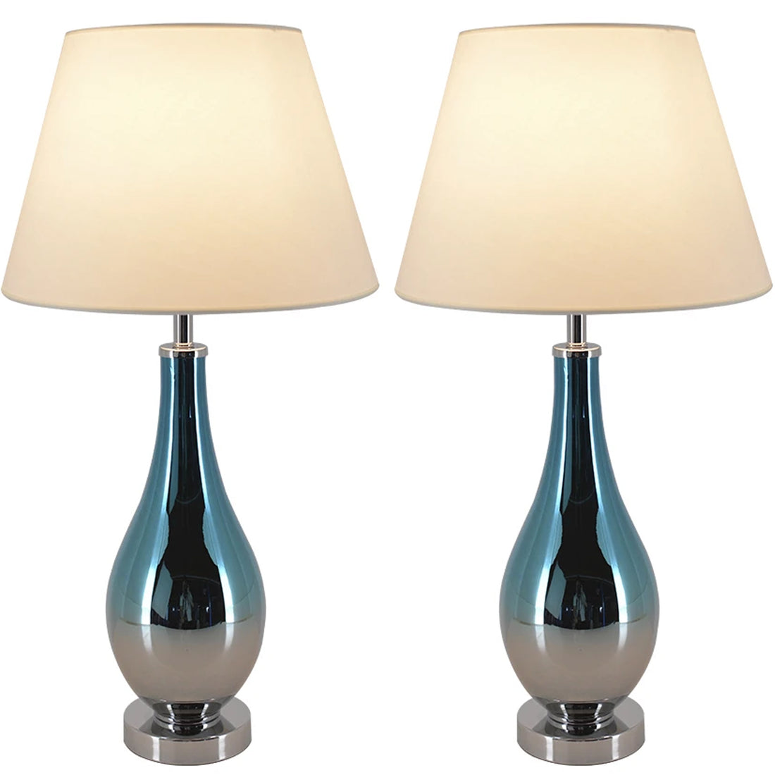 Carro Home Tulip Ombre Droplet Glass Table Lamp 28&quot; - Blue Chrome Ombre/Creme (Set of 2) 