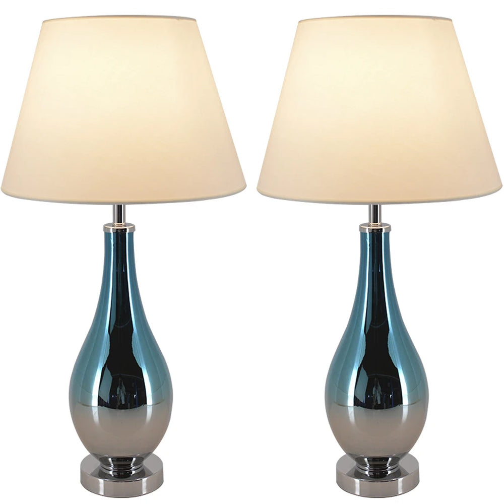 Carro Home Tulip Ombre Droplet Glass Table Lamp 28" - Blue Chrome Ombre/Creme (Set of 2) 