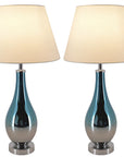 Carro Home Tulip Ombre Droplet Glass Table Lamp 28" - Blue Chrome Ombre/Creme (Set of 2)