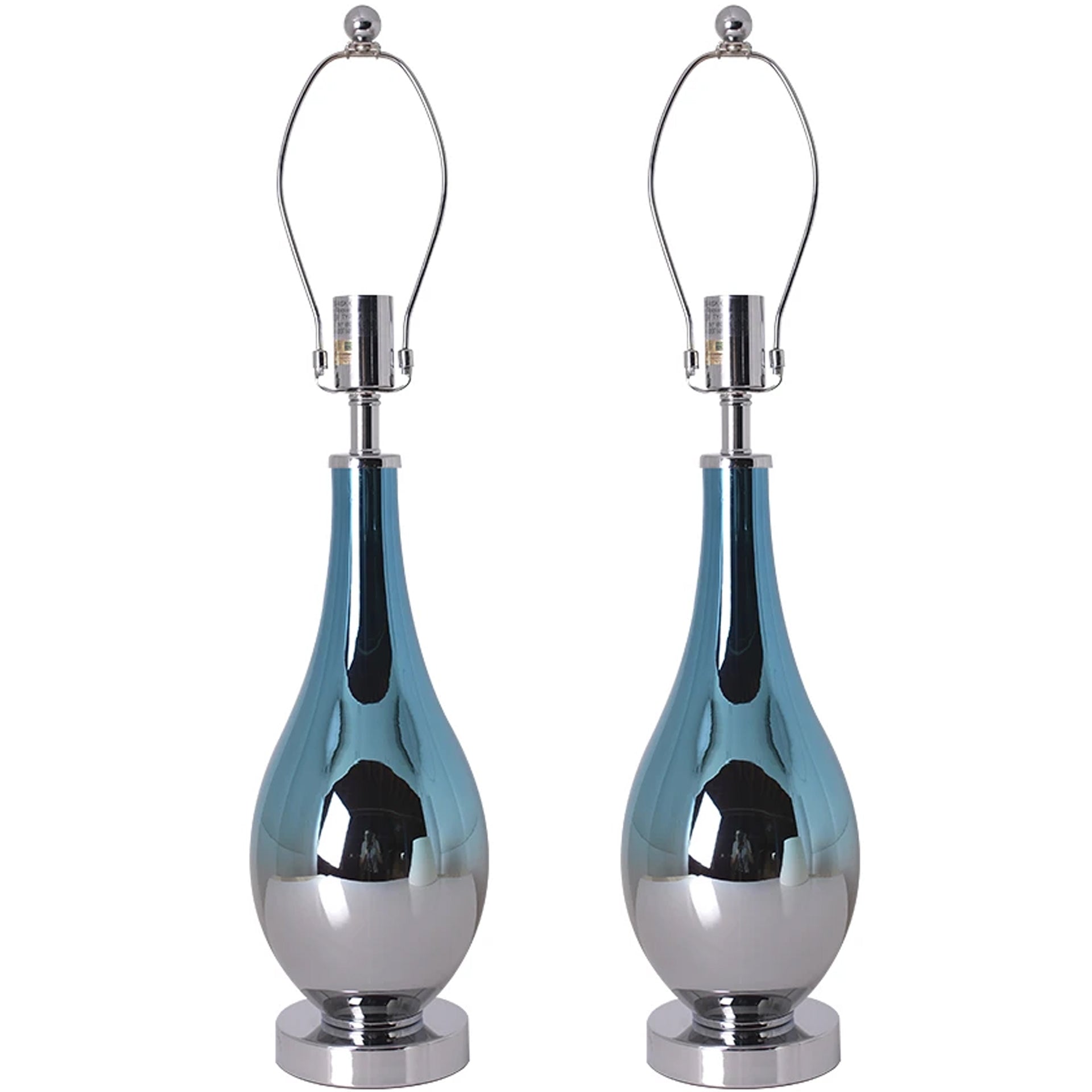 Carro Home Tulip Ombre Droplet Glass Table Lamp 28" - Blue Chrome Ombre/Creme (Set of 2)