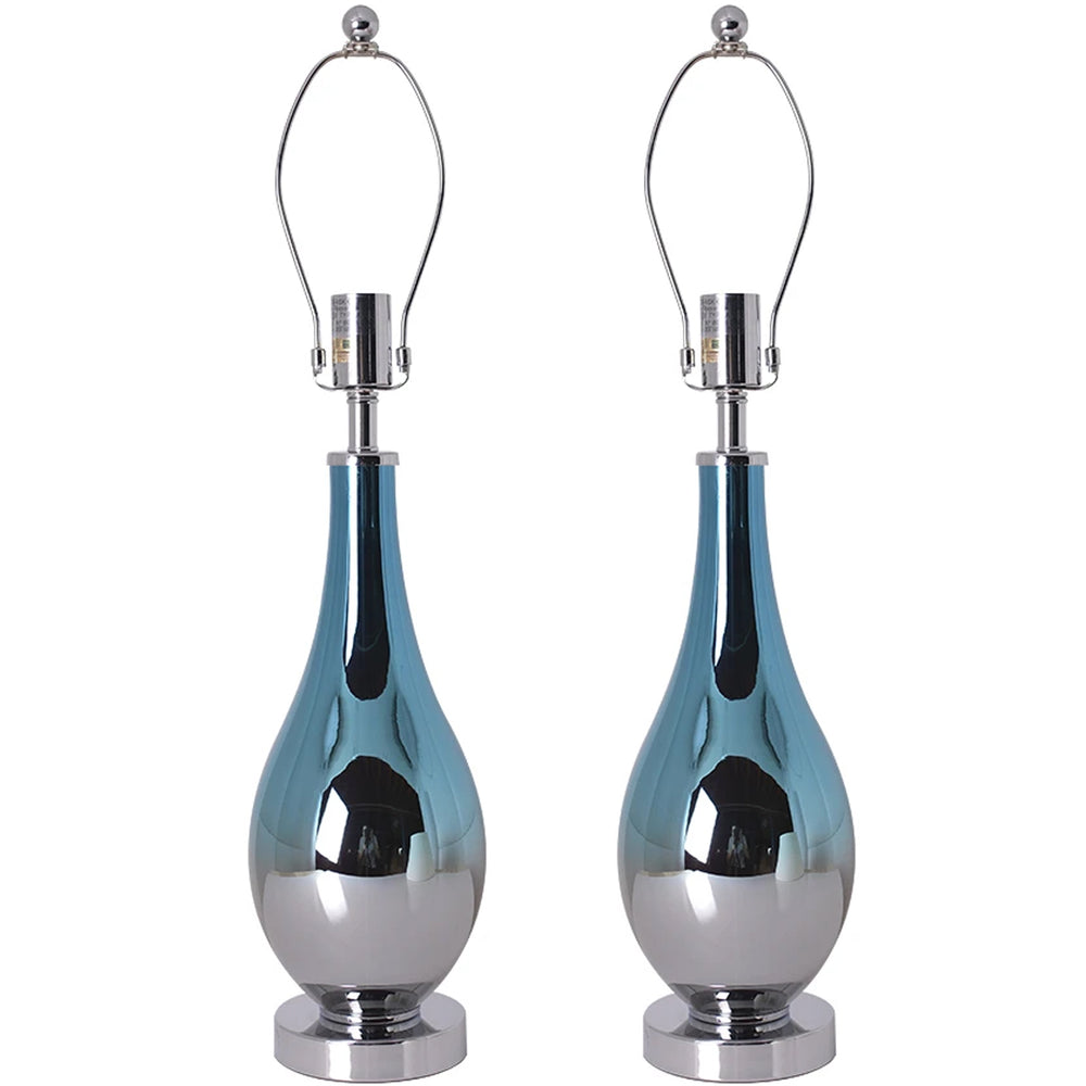 Carro Home Tulip Ombre Droplet Glass Table Lamp 28" - Blue Chrome Ombre/Creme (Set of 2) 