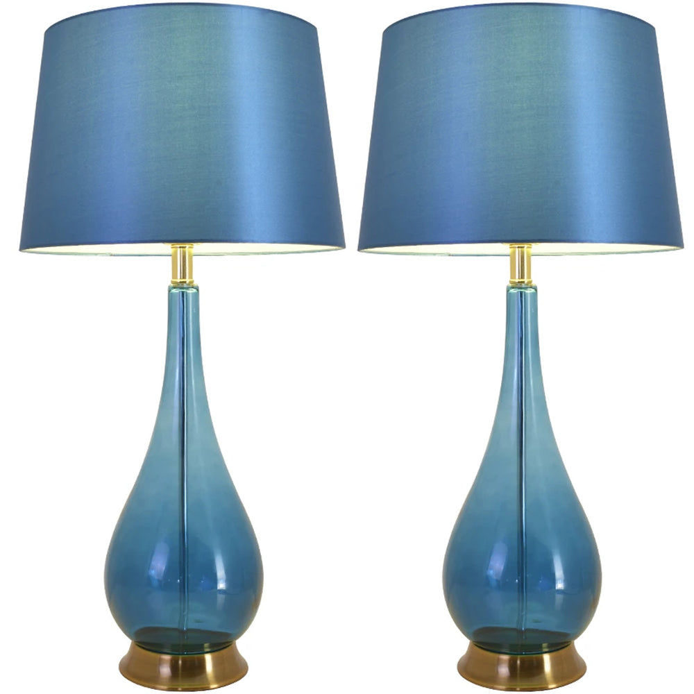 Carro Home Tulip Big Translucent Ombre Glass Table Lamp 30" - Blue Ombre/Blue (Set of 2) 