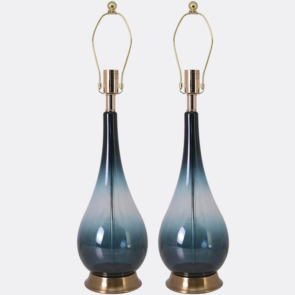 Tulip Big Translucent Ombre Glass Table Lamp 30" - Forest Green Ombre/White (Set of 2) 