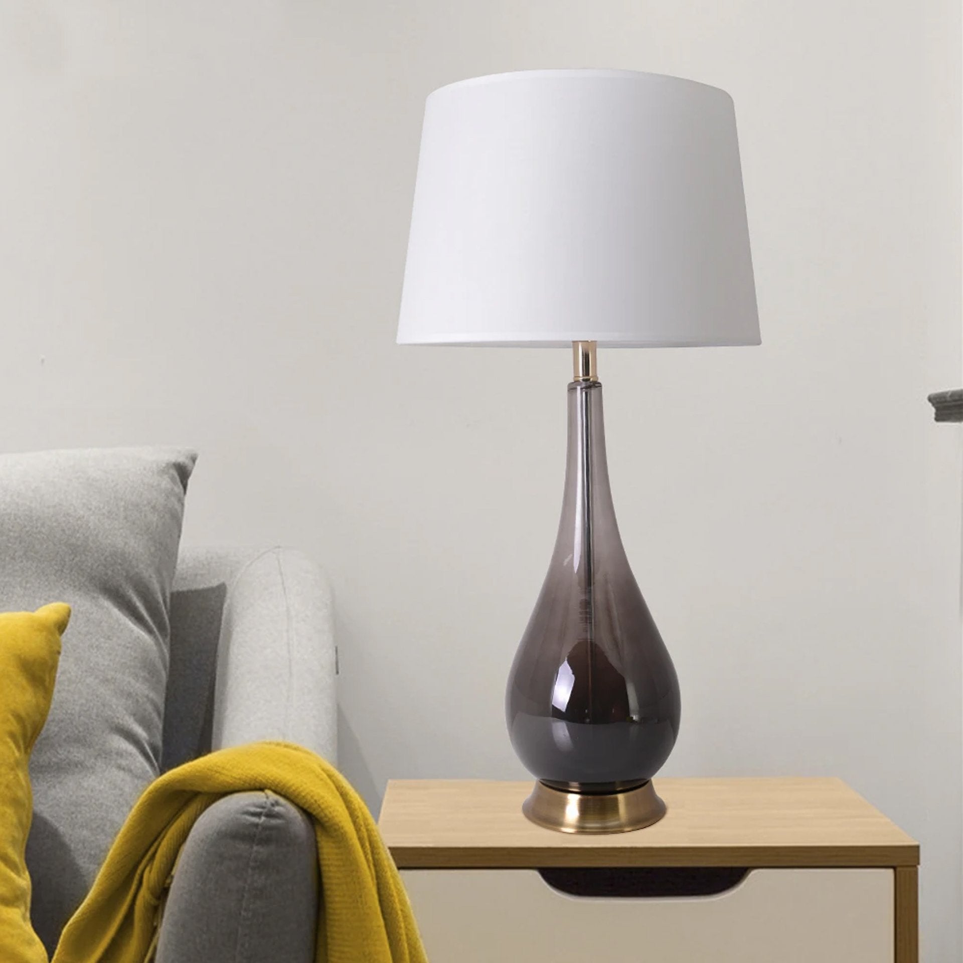 Tulip Big Translucent Ombre Glass Table Lamp 30" - Smoke Gray Ombre/Creme (Set of 2) 