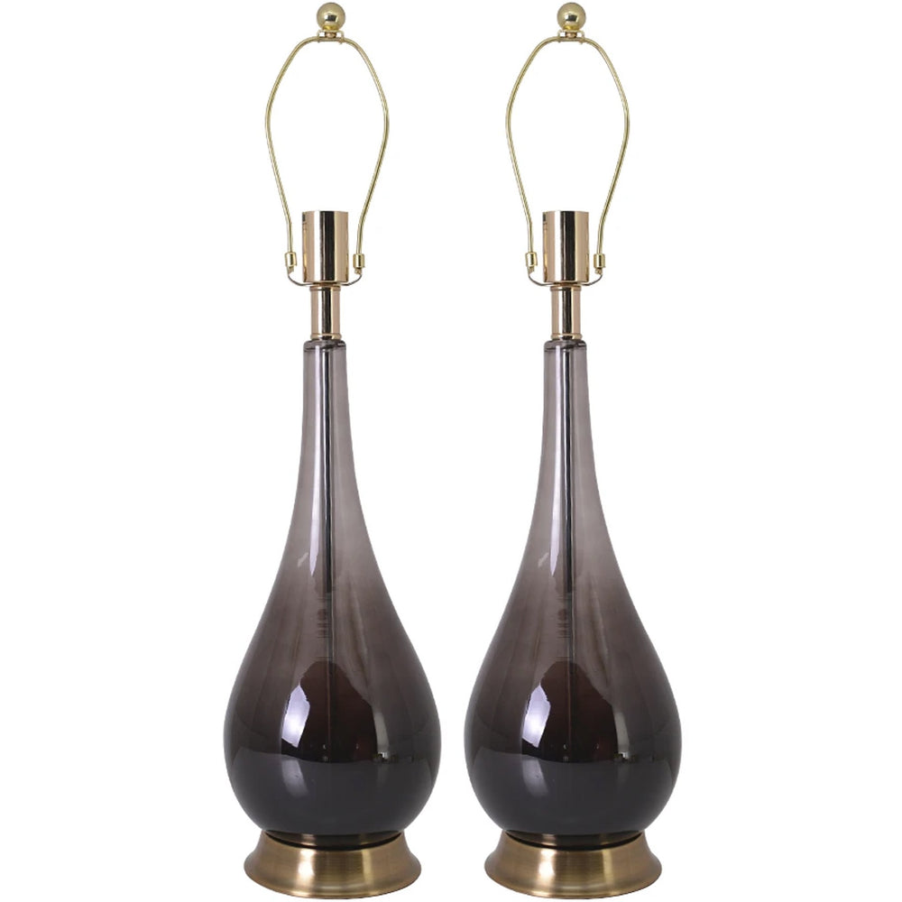 Tulip Big Translucent Ombre Glass Table Lamp 30" - Smoke Gray Ombre/Creme (Set of 2) 