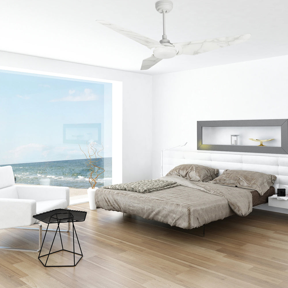 Trailblazer Outdoor 56" Smart Ceiling Fan with LED Light Kit-White Base and White Marble Pattern Fan Blades 