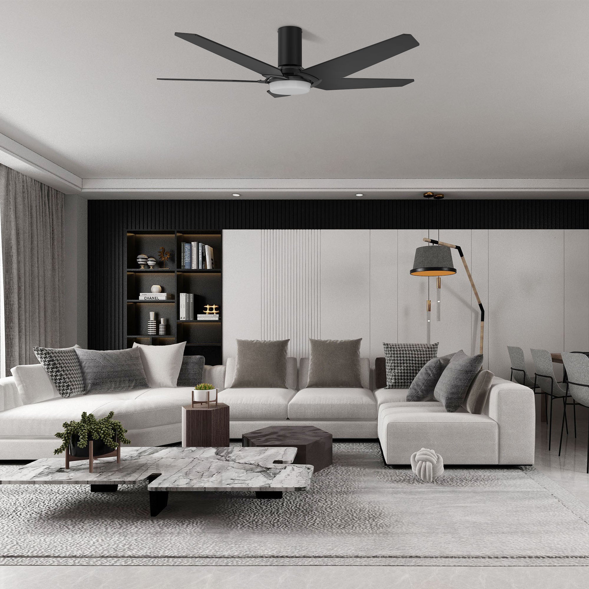 This Smafan Voyager 52'' smart ceiling fan keeps your space cool, bright, and stylish. It is a soft modern masterpiece perfect for your large indoor living spaces. This Wifi smart ceiling fan is a simplicity designing with Black finish, use elegant Plywood blades, Glass shade and has an integrated 4000K LED daylight. The fan features Remote control, Wi-Fi apps, Siri Shortcut and Voice control technology (compatible with Amazon Alexa and Google Home Assistant ) to set fan preferences.#color_black